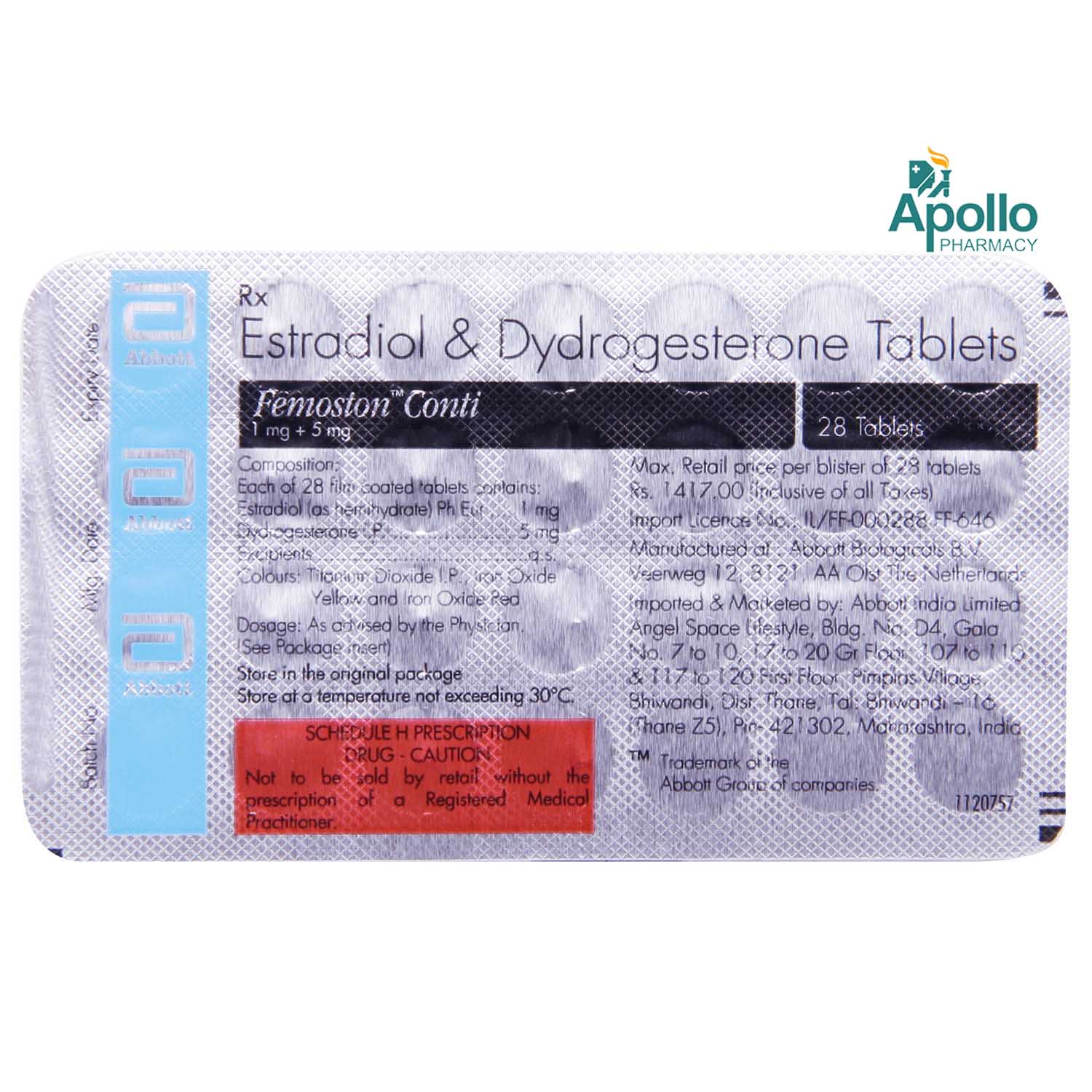 Femoston Conti 1 mg/5 mg Tablet 28's, Pack of 1 TABLET Femoston Conti 1 mg/5 mg Tablet 28's, Pack of 1 TABLET
