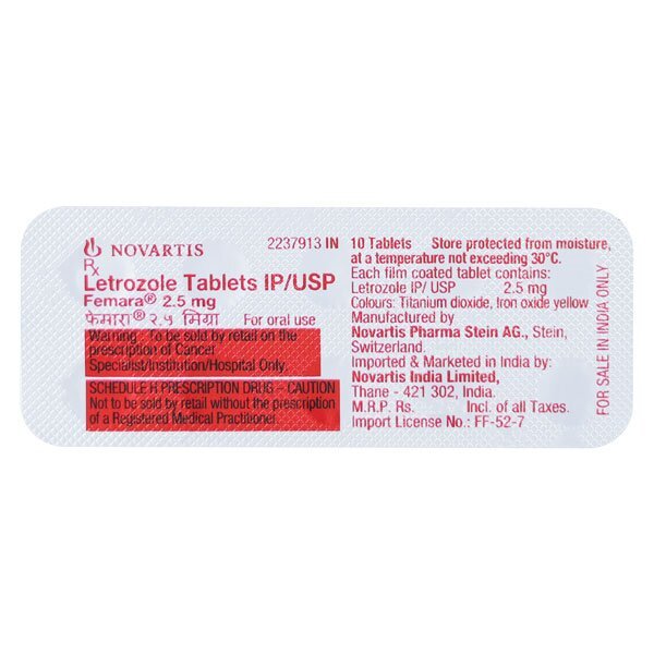 Femara 2.5 mg Tablet 10's, Pack of 10 TABLETS Femara 2.5 mg Tablet 10's, Pack of 10 TABLETS