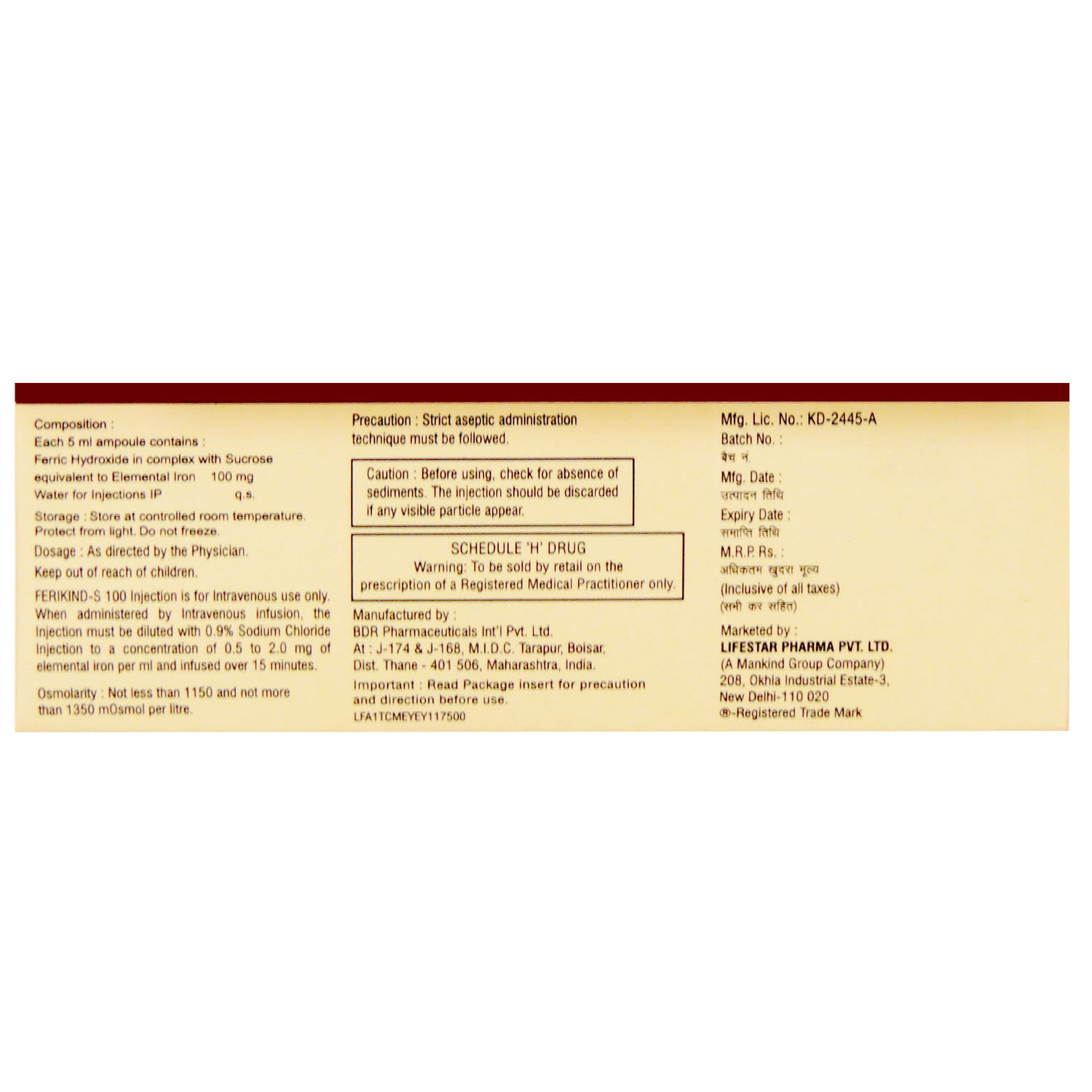 FERIKINDS 100MG INJECTION 5ML, Pack of 1 INJECTION FERIKINDS 100MG INJECTION 5ML, Pack of 1 INJECTION