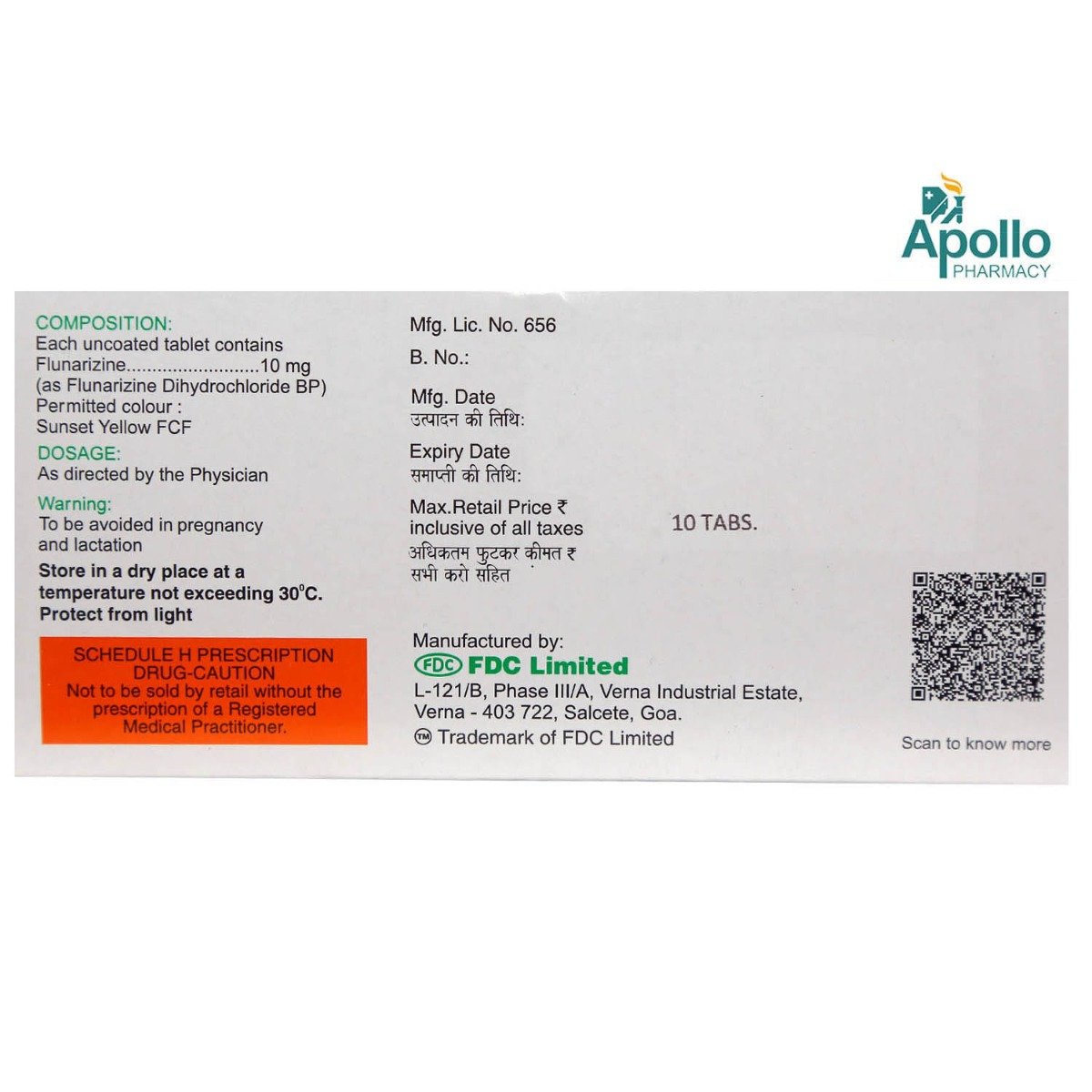 Flunarin 10 Tablet 10's, Pack of 10 TABLETS Flunarin 10 Tablet 10's, Pack of 10 TABLETS