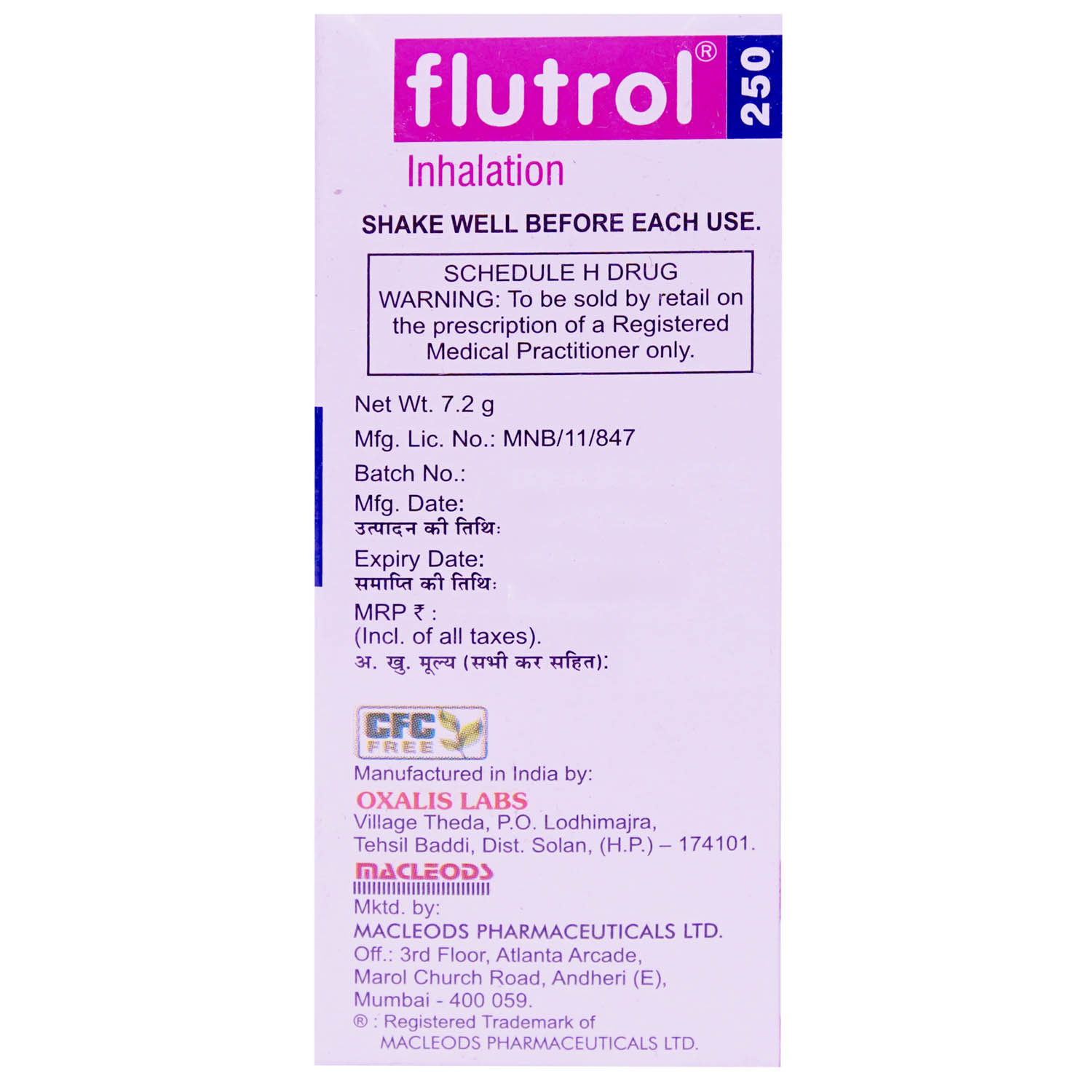Flutrol 250 Inhaler 120 mdi, Pack of 1 Flutrol 250 Inhaler 120 mdi, Pack of 1