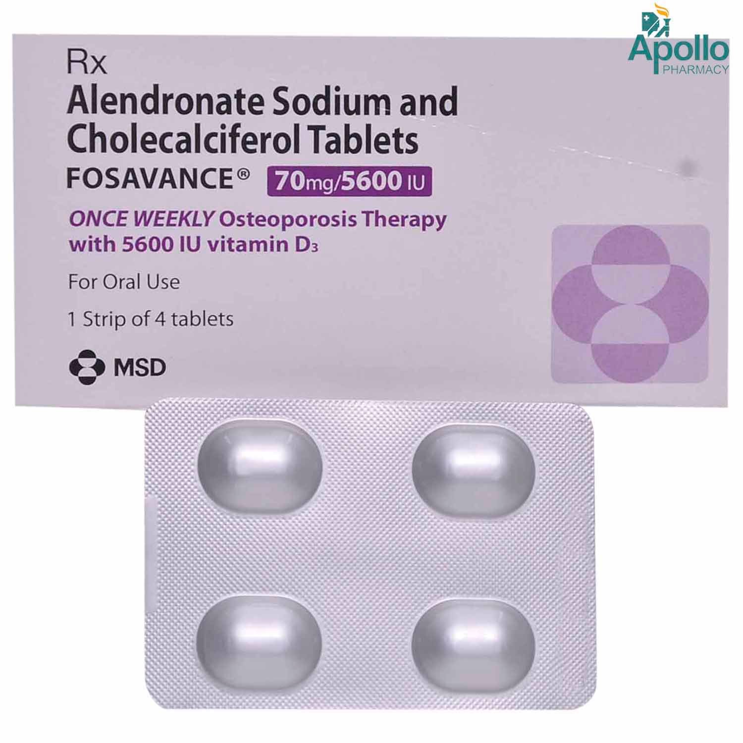 Fosavance 70 mg/5600 IU Tablet 4's, Pack of 4 Fosavance 70 mg/5600 IU Tablet 4's, Pack of 4