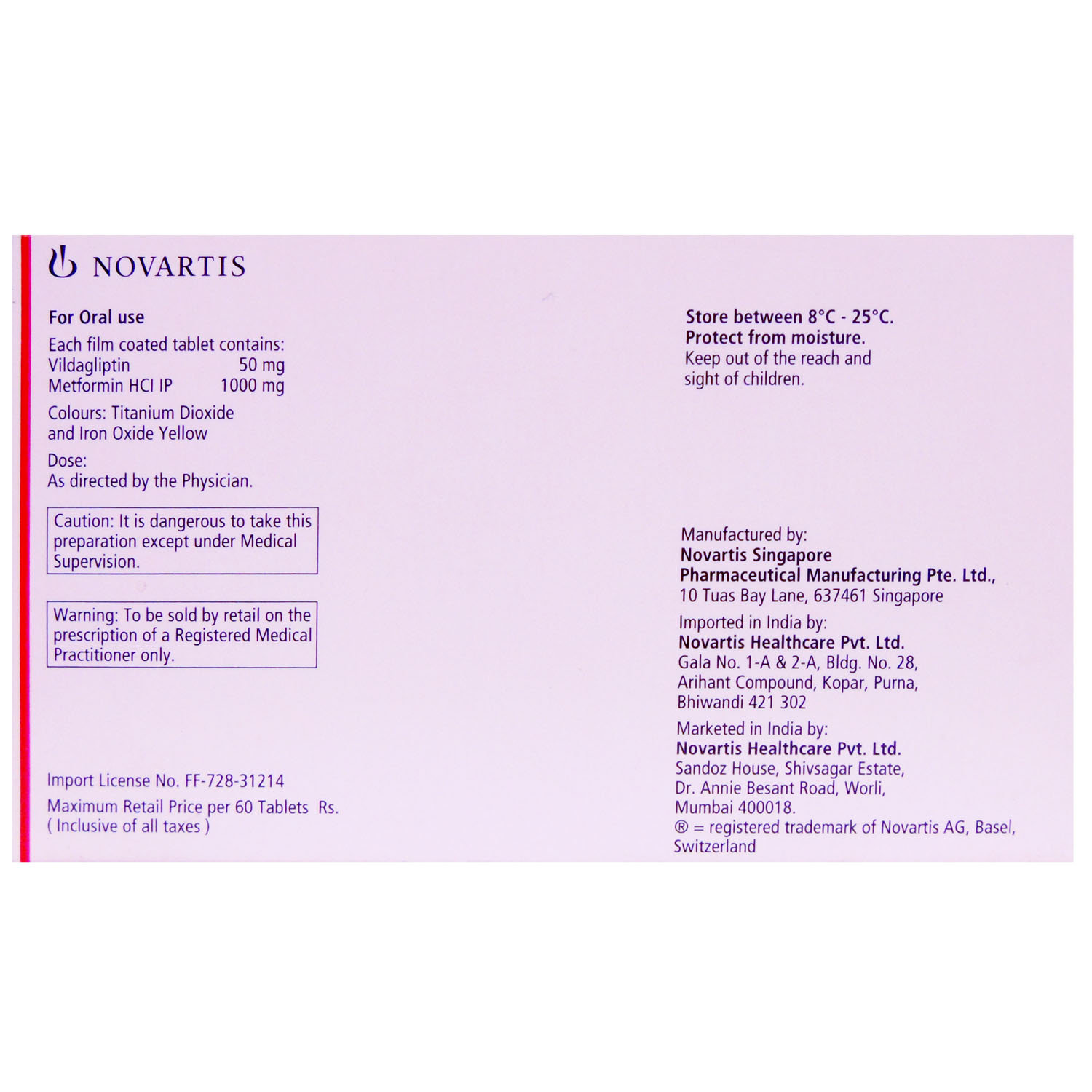 Galvus Met 50mg/1000mg Tablet 10's, Pack of 10 Galvus Met 50mg/1000mg Tablet 10's, Pack of 10