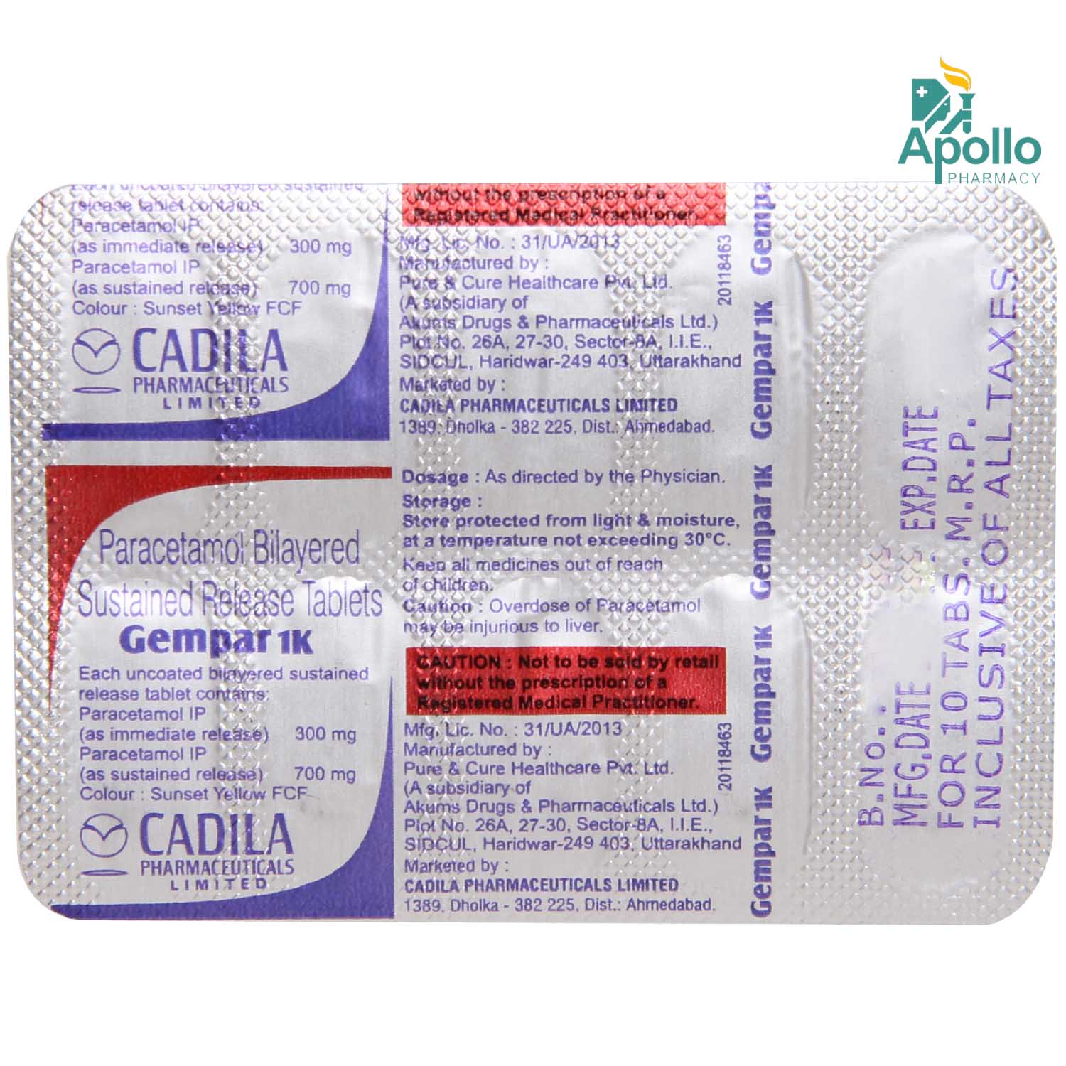 Gempar 1K Tablet 10's, Pack of 10 TABLETS Gempar 1K Tablet 10's, Pack of 10 TABLETS