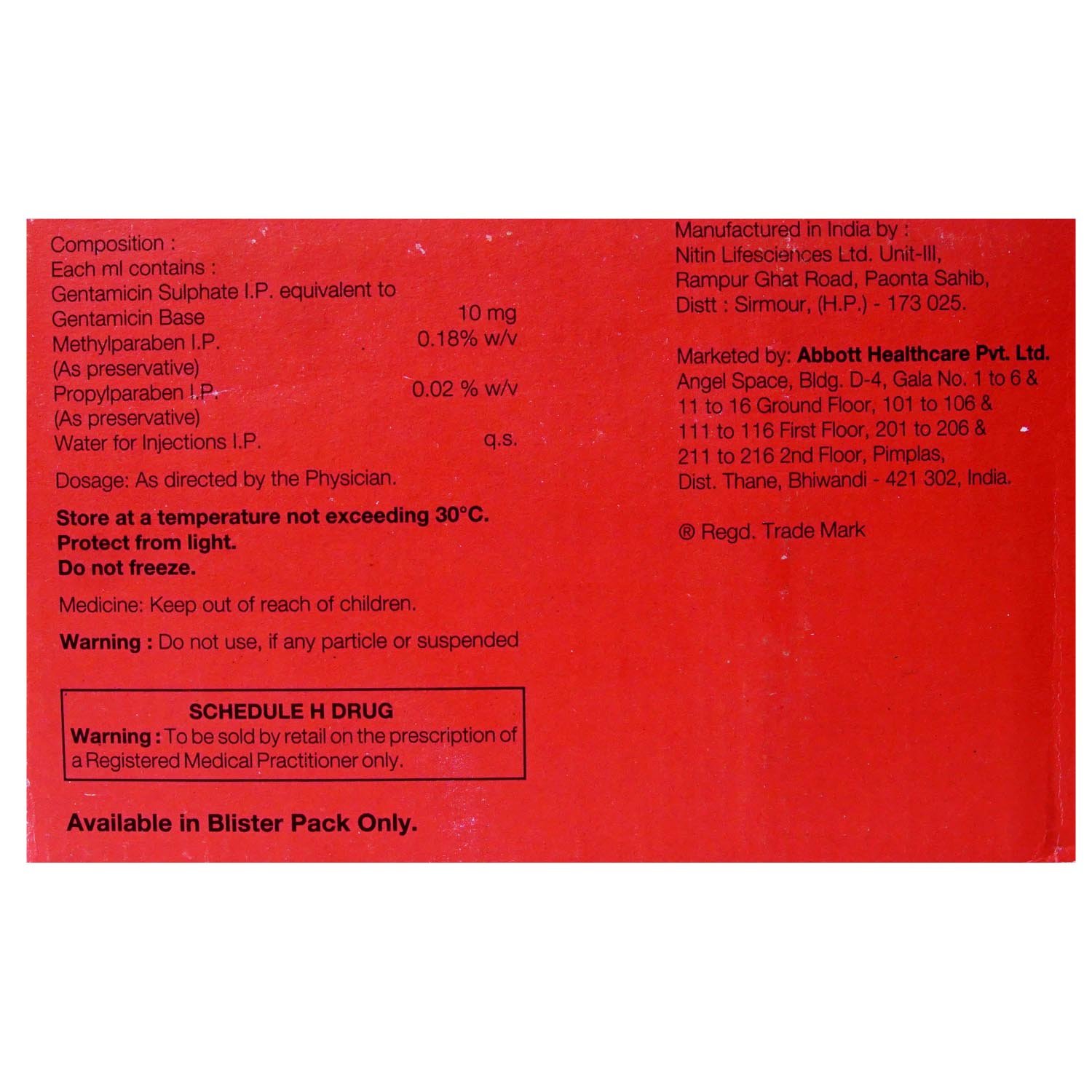 Genticyn 20 mg Injection 2 ml, Pack of 1 INJECTION Genticyn 20 mg Injection 2 ml, Pack of 1 INJECTION