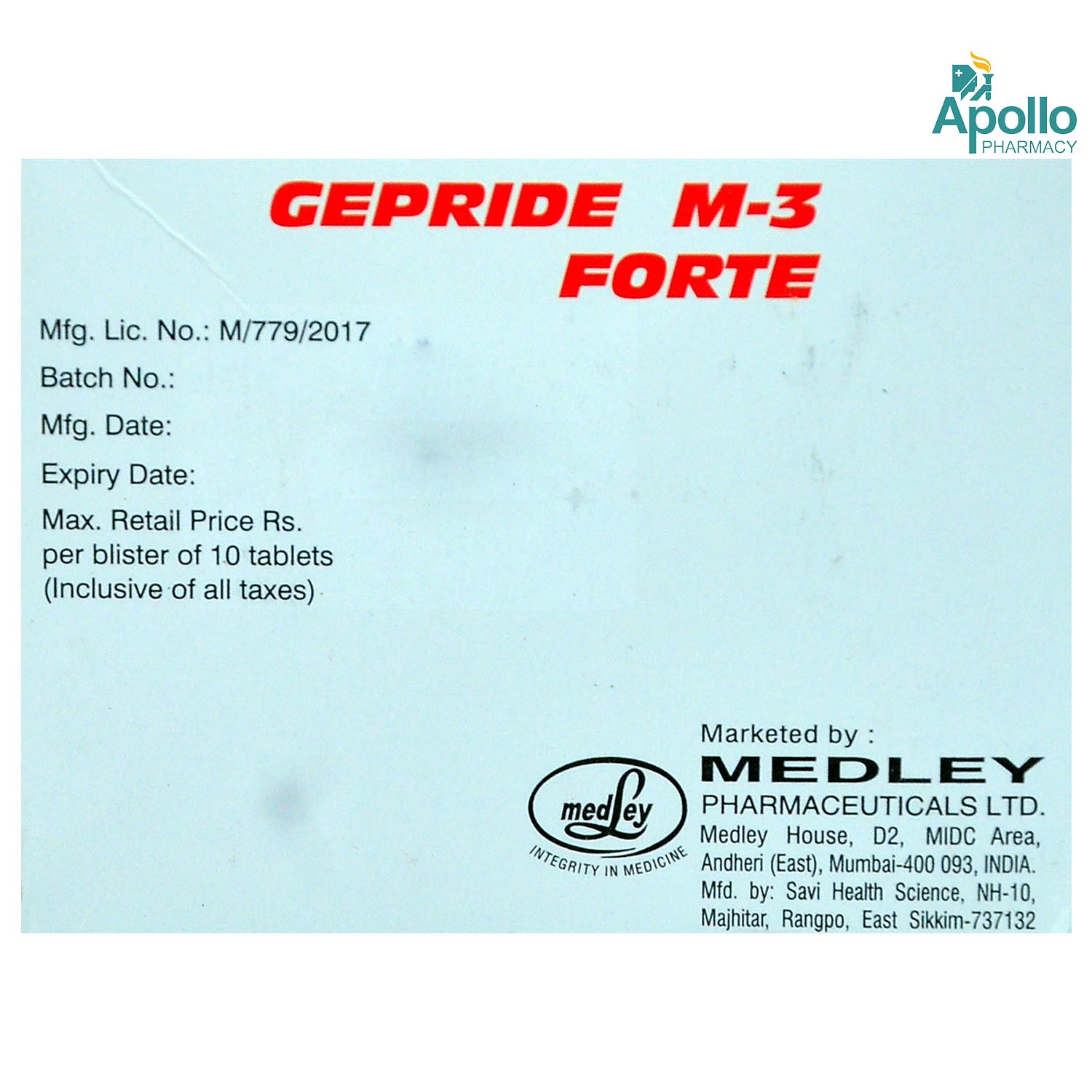 GEPRIDE M 3 FORTE TABLET 10'S , Pack of 10 TABLETS GEPRIDE M 3 FORTE TABLET 10'S , Pack of 10 TABLETS