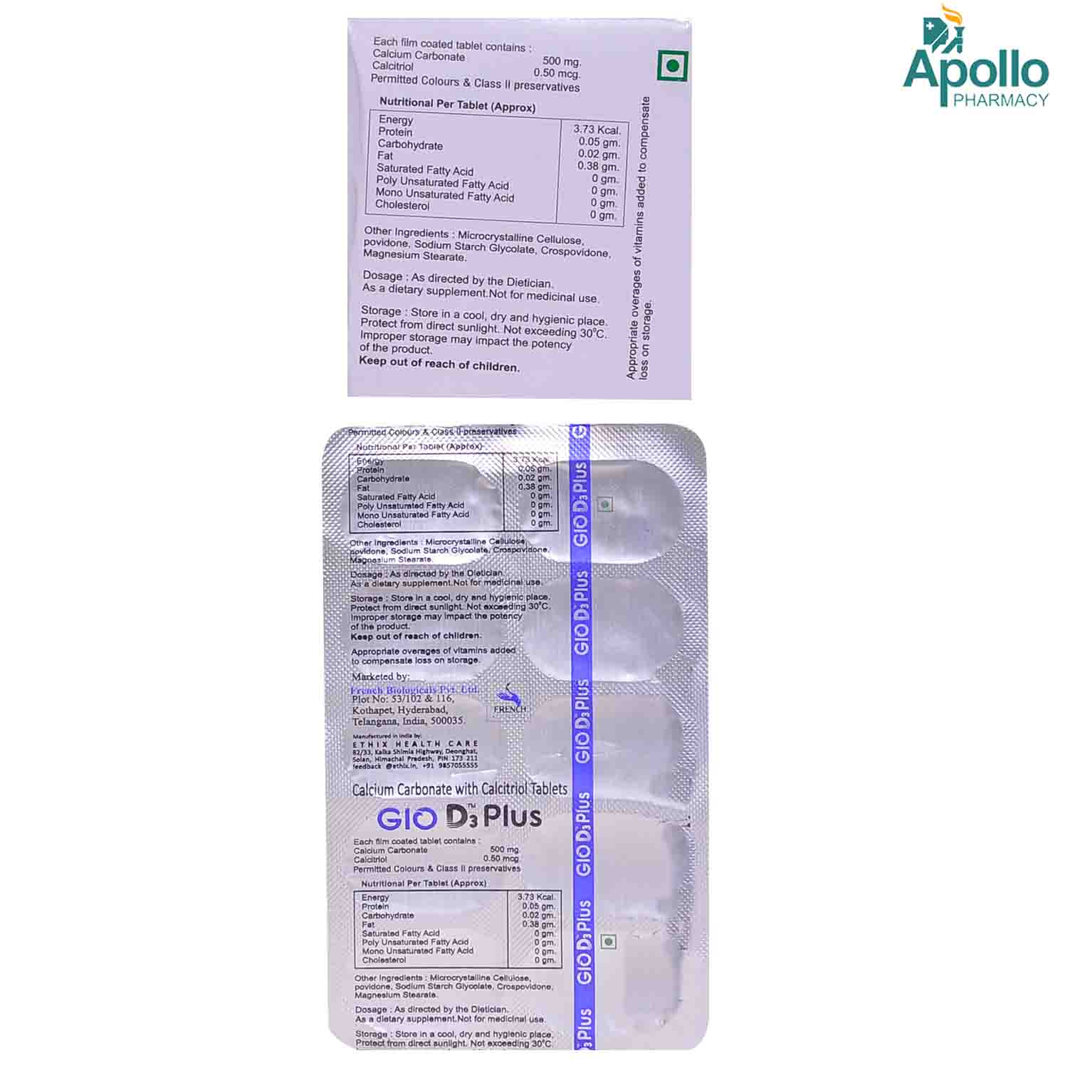 Gio D3 Plus Tablet 10's, Pack of 10 TabletS Gio D3 Plus Tablet 10's, Pack of 10 TabletS