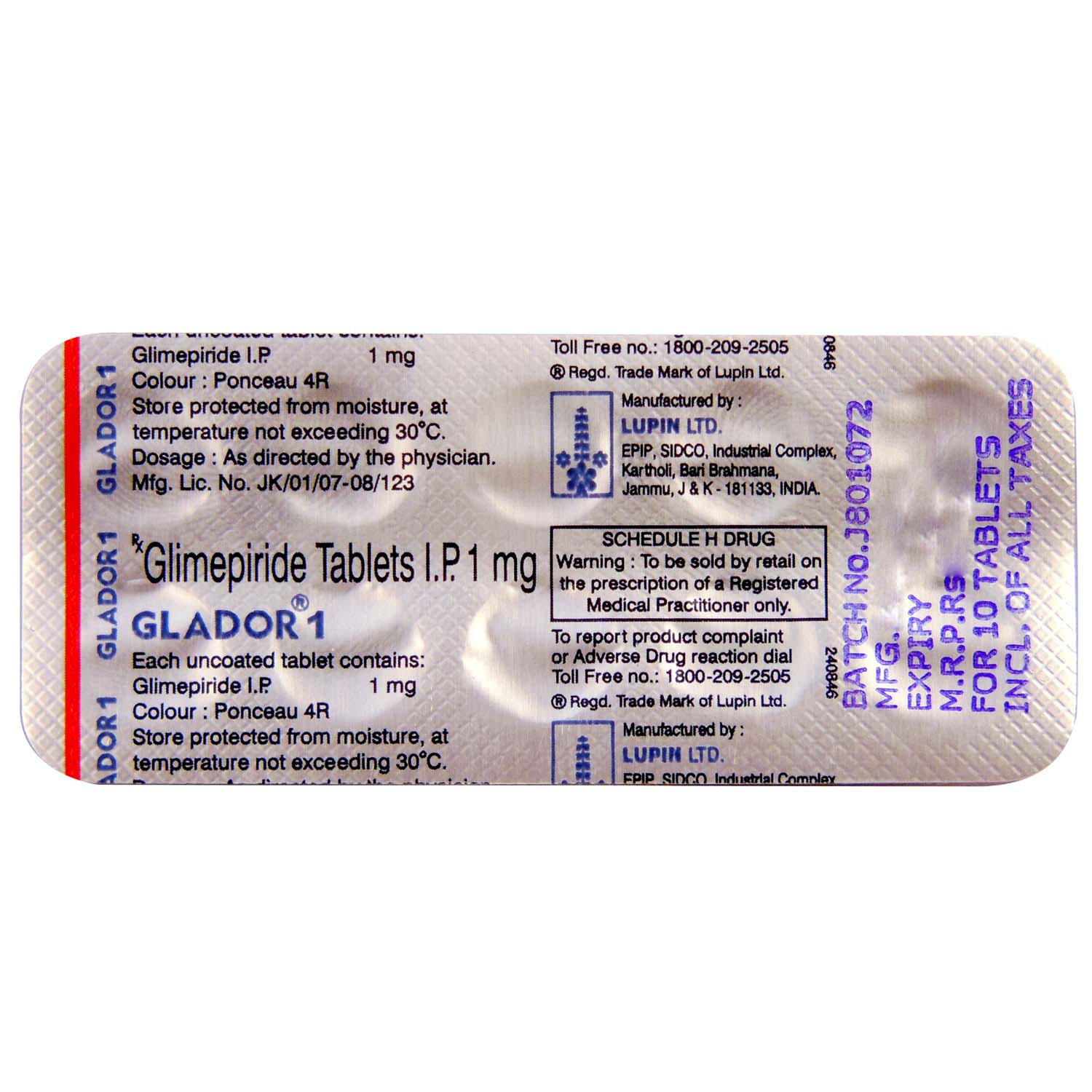 Glador 1 Tablet 10's, Pack of 10 TabletS Glador 1 Tablet 10's, Pack of 10 TabletS