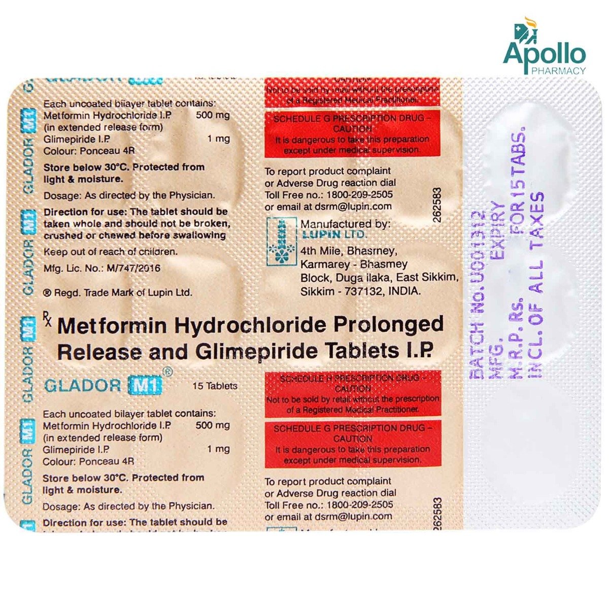 Glador M1 Tablet 15's, Pack of 15 TABLETS Glador M1 Tablet 15's, Pack of 15 TABLETS