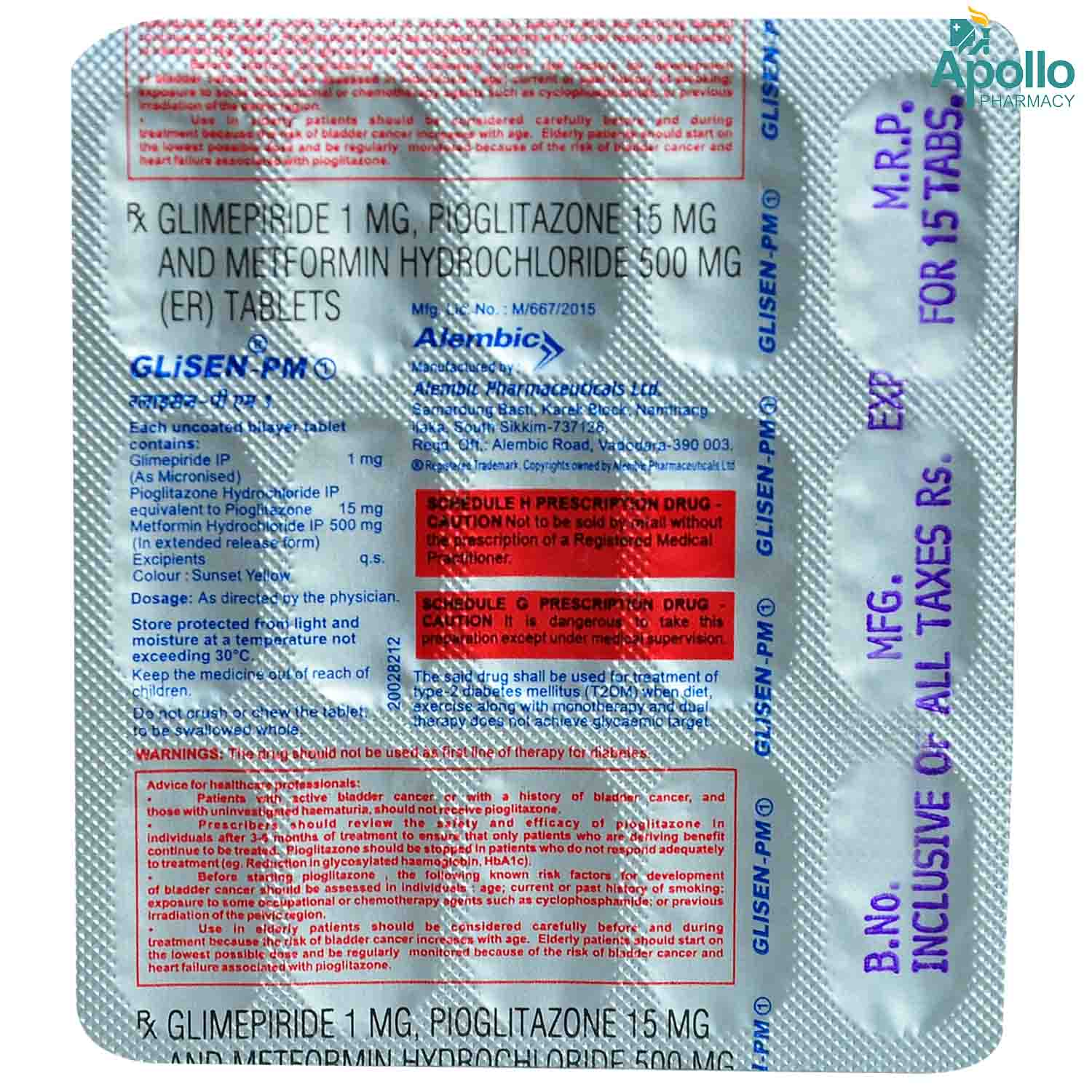 Glisen-PM 1 Tablet 15's, Pack of 15 TABLETS Glisen-PM 1 Tablet 15's, Pack of 15 TABLETS