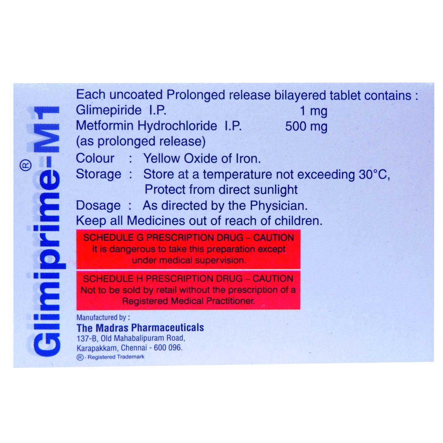Glimiprime-M1 Tablet 10's, Pack of 10 TABLETS Glimiprime-M1 Tablet 10's, Pack of 10 TABLETS