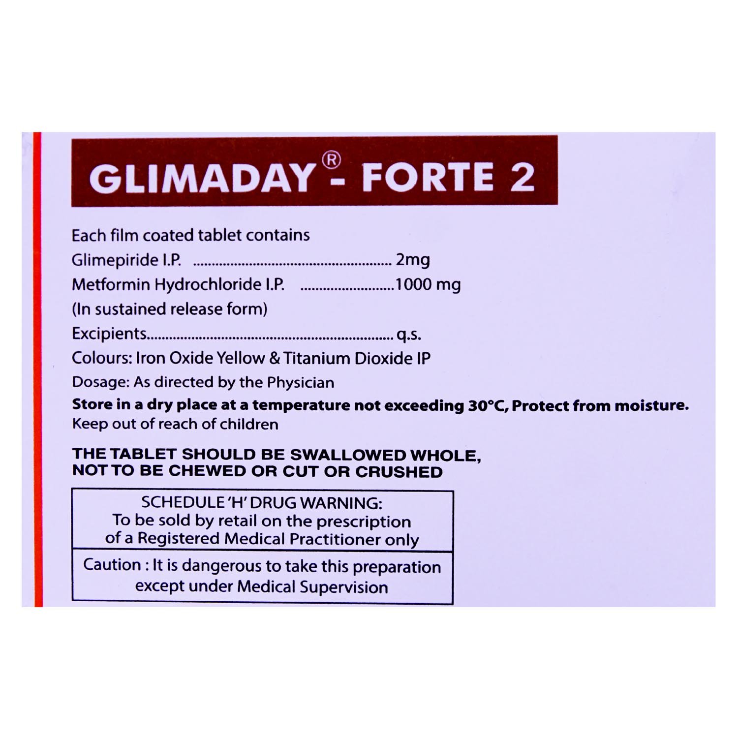 Glimaday Forte 2 Tablet 10's, Pack of 10 TABLETS Glimaday Forte 2 Tablet 10's, Pack of 10 TABLETS