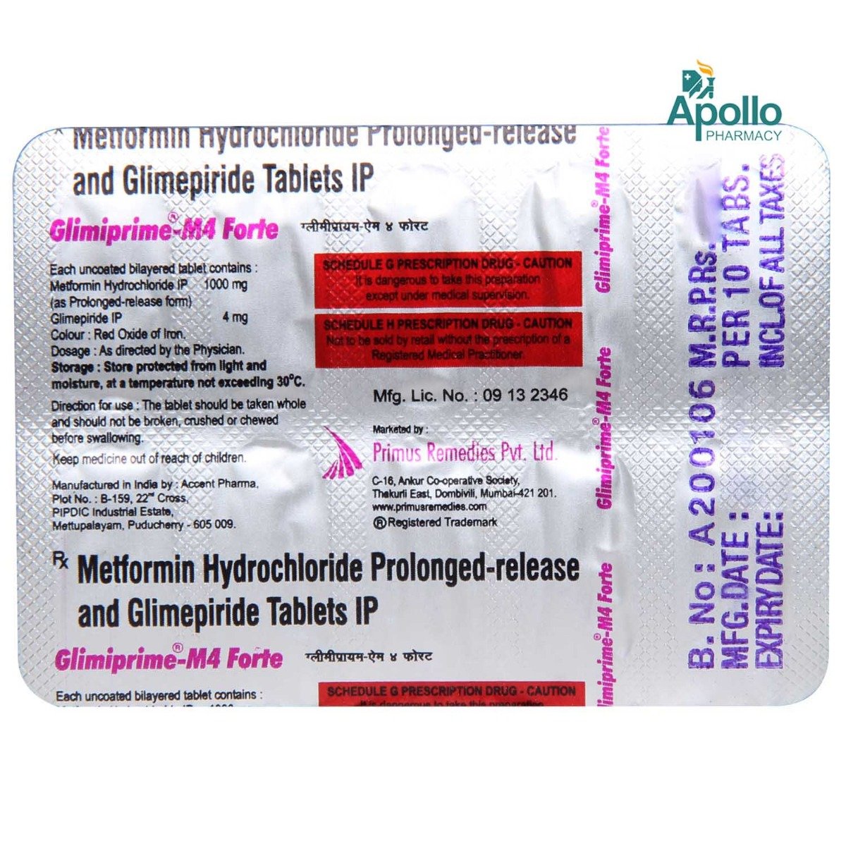 Glimiprime-M4 Forte Tablet 10's, Pack of 10 TabletS Glimiprime-M4 Forte Tablet 10's, Pack of 10 TabletS