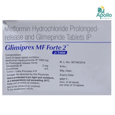 Glimiprex MF Forte 2 Tablet 10's, Pack of 10 TABLETS