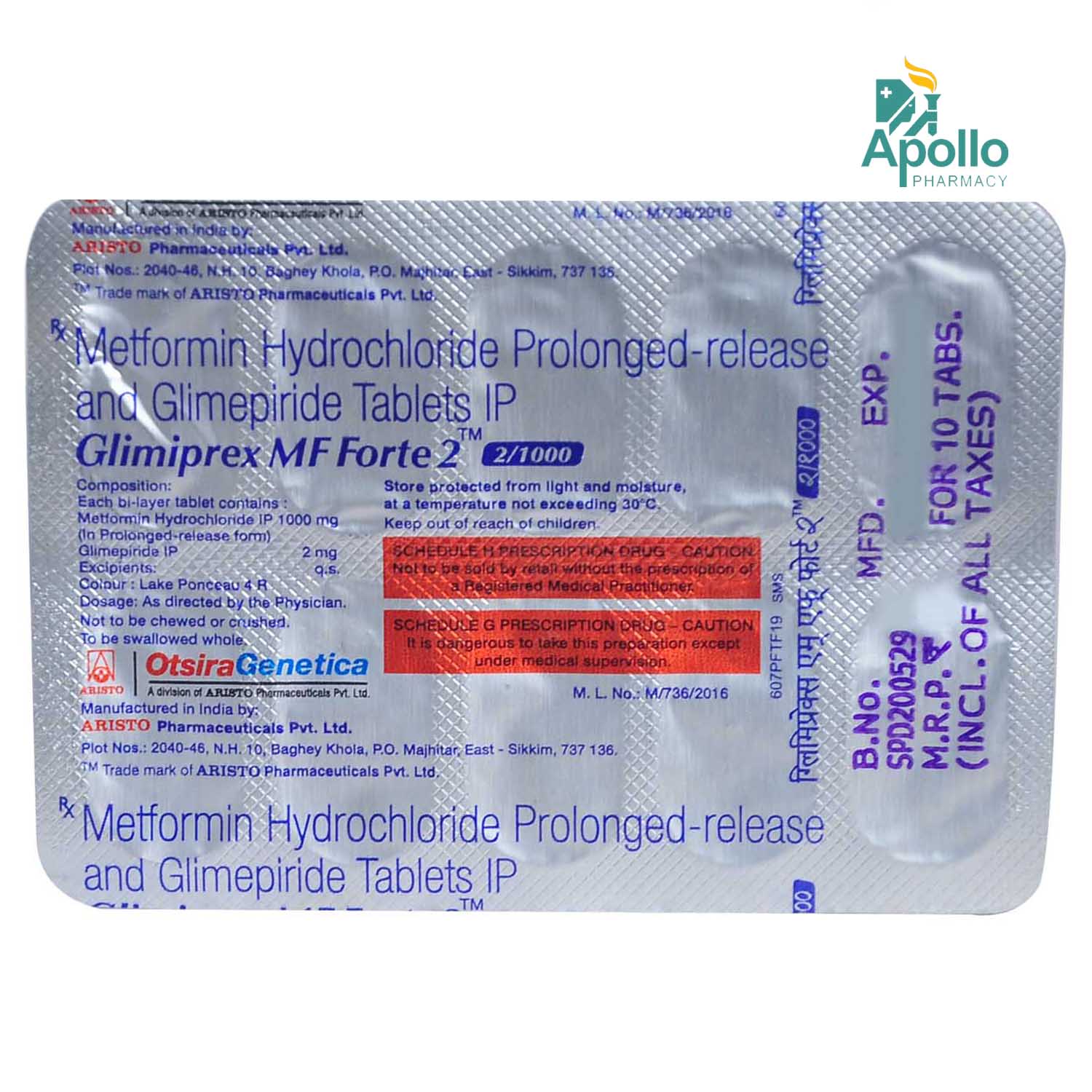 Glimiprex MF Forte 2 Tablet 10's, Pack of 10 TABLETS Glimiprex MF Forte 2 Tablet 10's, Pack of 10 TABLETS