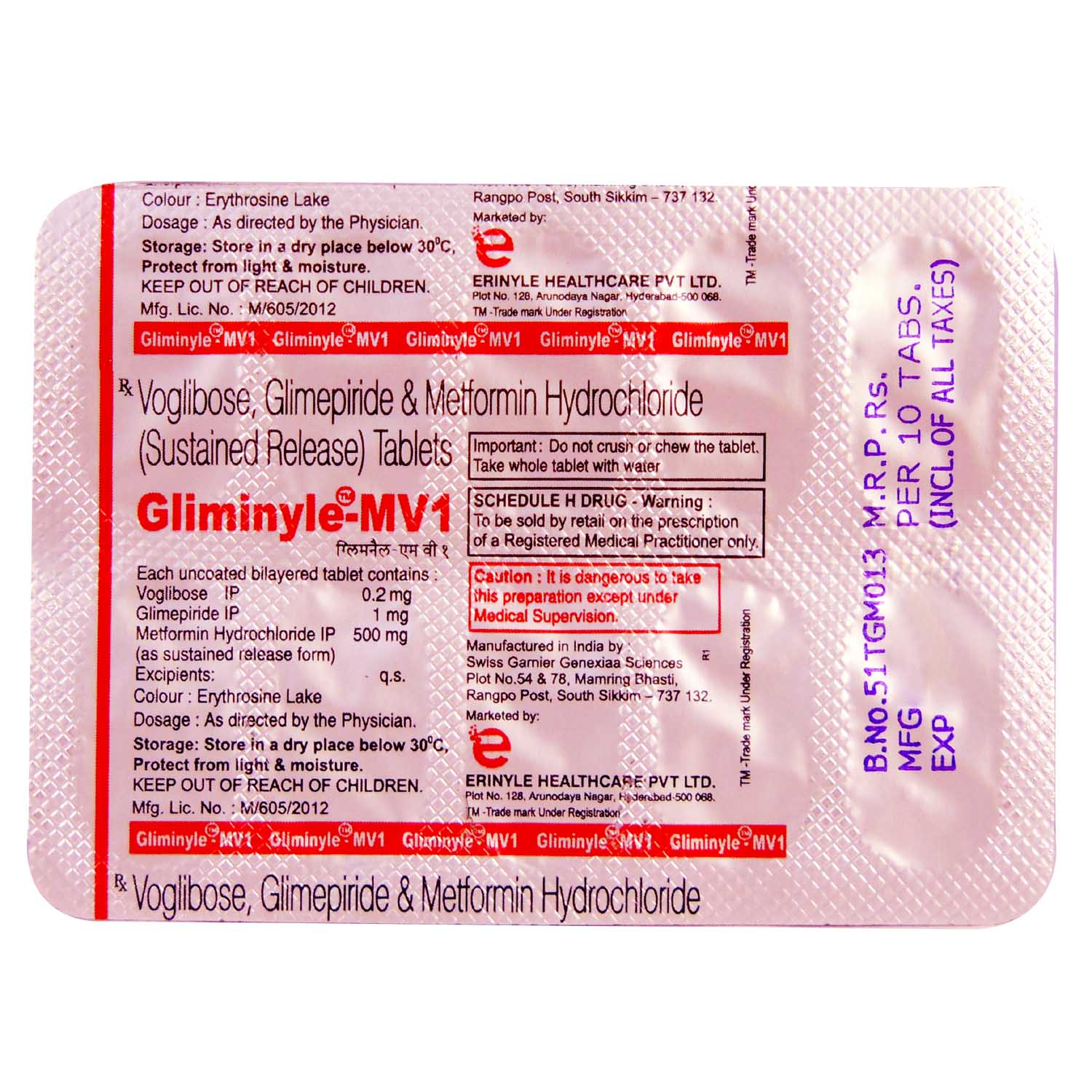 Gliminyle-MV1 Tablet 10's, Pack of 10 TABLETS Gliminyle-MV1 Tablet 10's, Pack of 10 TABLETS