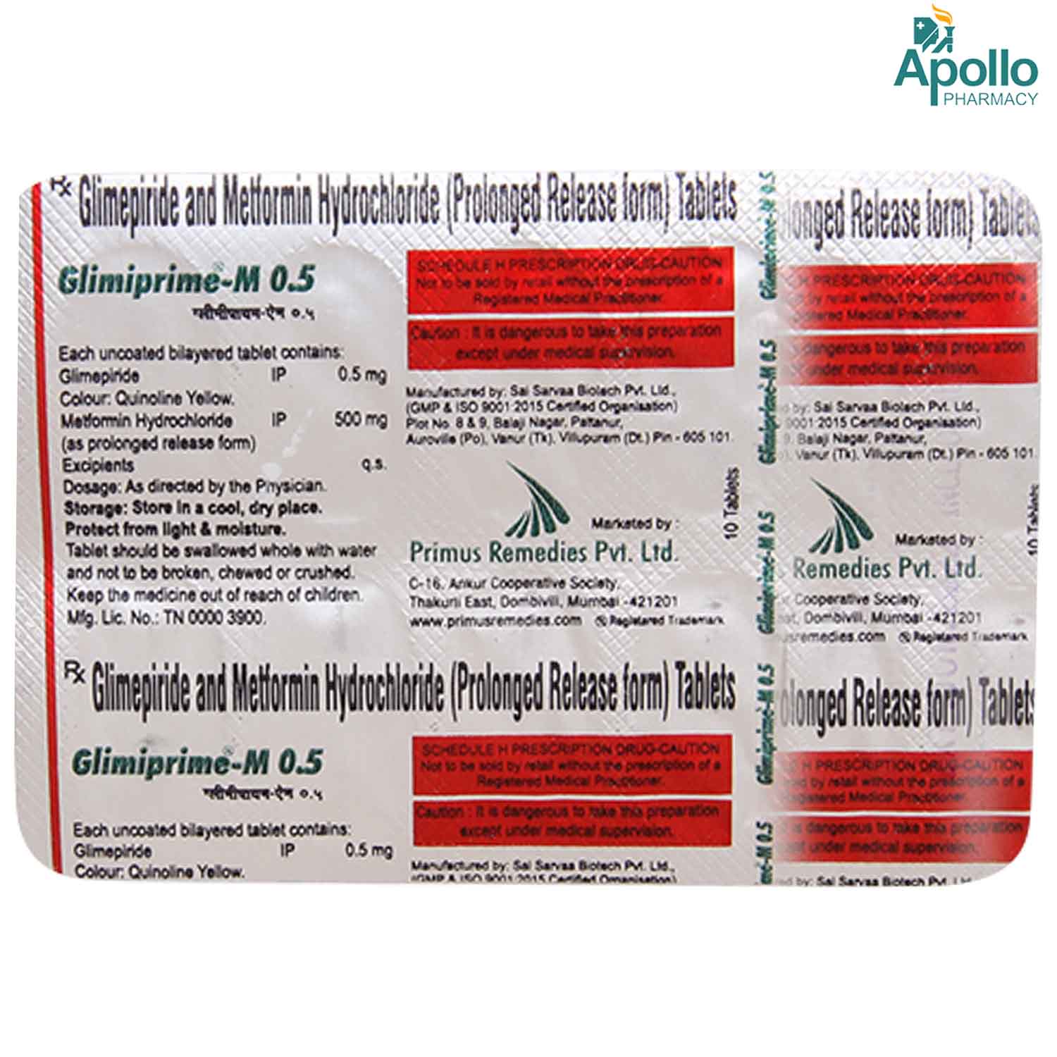 Glimiprime M 0.5 Tablet 10's, Pack of 10 TABLETS Glimiprime M 0.5 Tablet 10's, Pack of 10 TABLETS