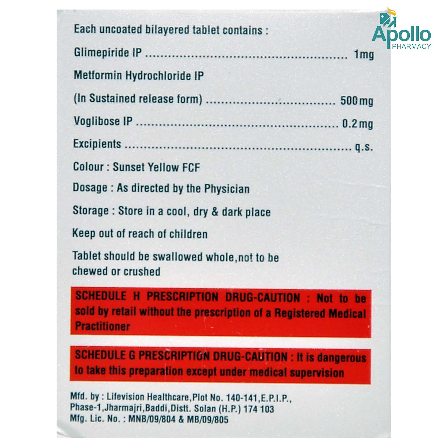 GLIMICORD MV 1MG TABLET 10'S, Pack of 10 TabletS GLIMICORD MV 1MG TABLET 10'S, Pack of 10 TabletS