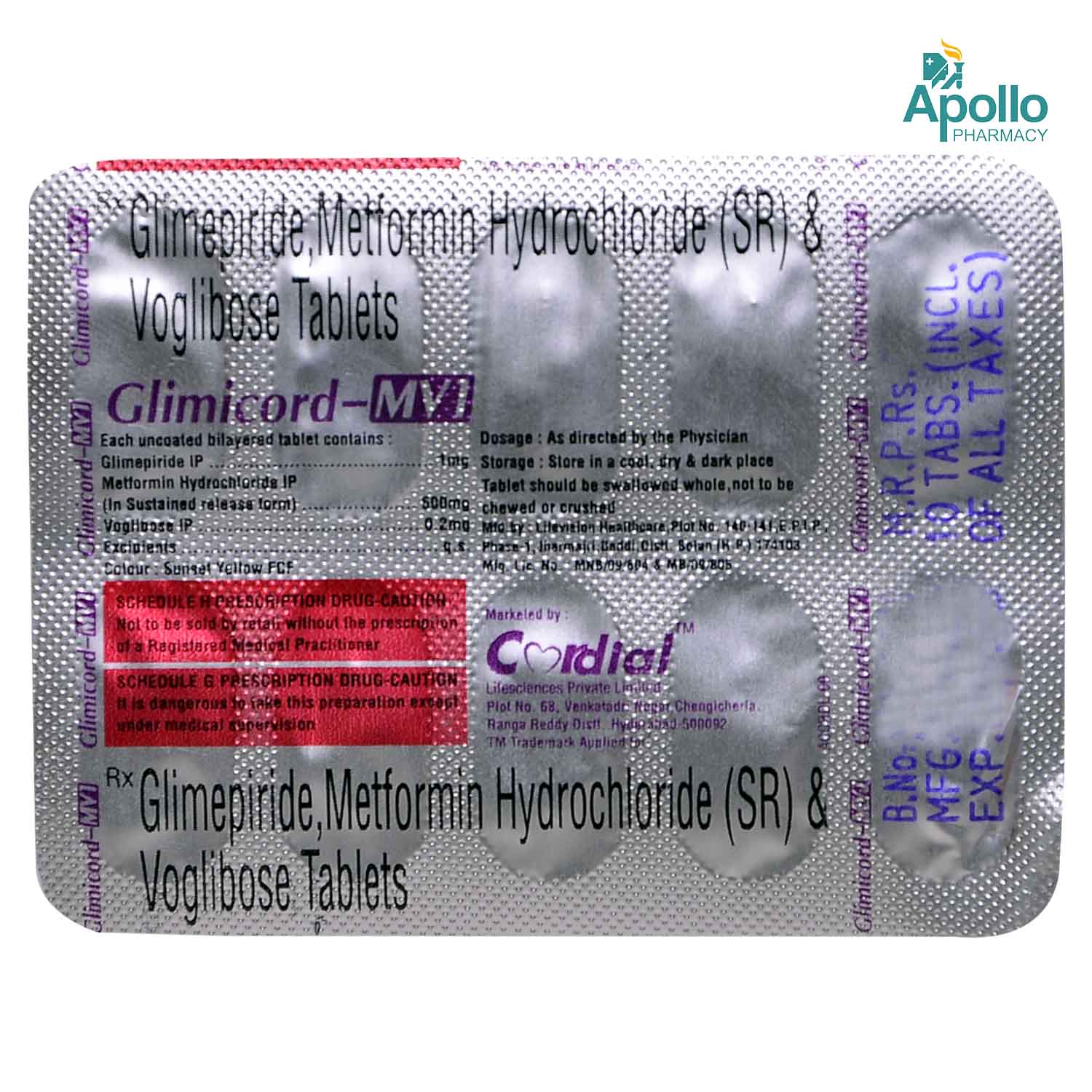 GLIMICORD MV 1MG TABLET 10'S, Pack of 10 TabletS GLIMICORD MV 1MG TABLET 10'S, Pack of 10 TabletS
