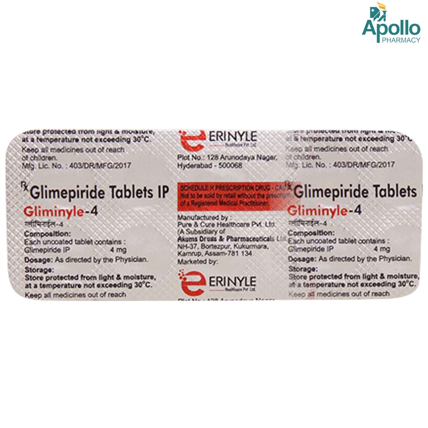Gliminyle 4 mg Tablet 10's, Pack of 10 TabletS Gliminyle 4 mg Tablet 10's, Pack of 10 TabletS