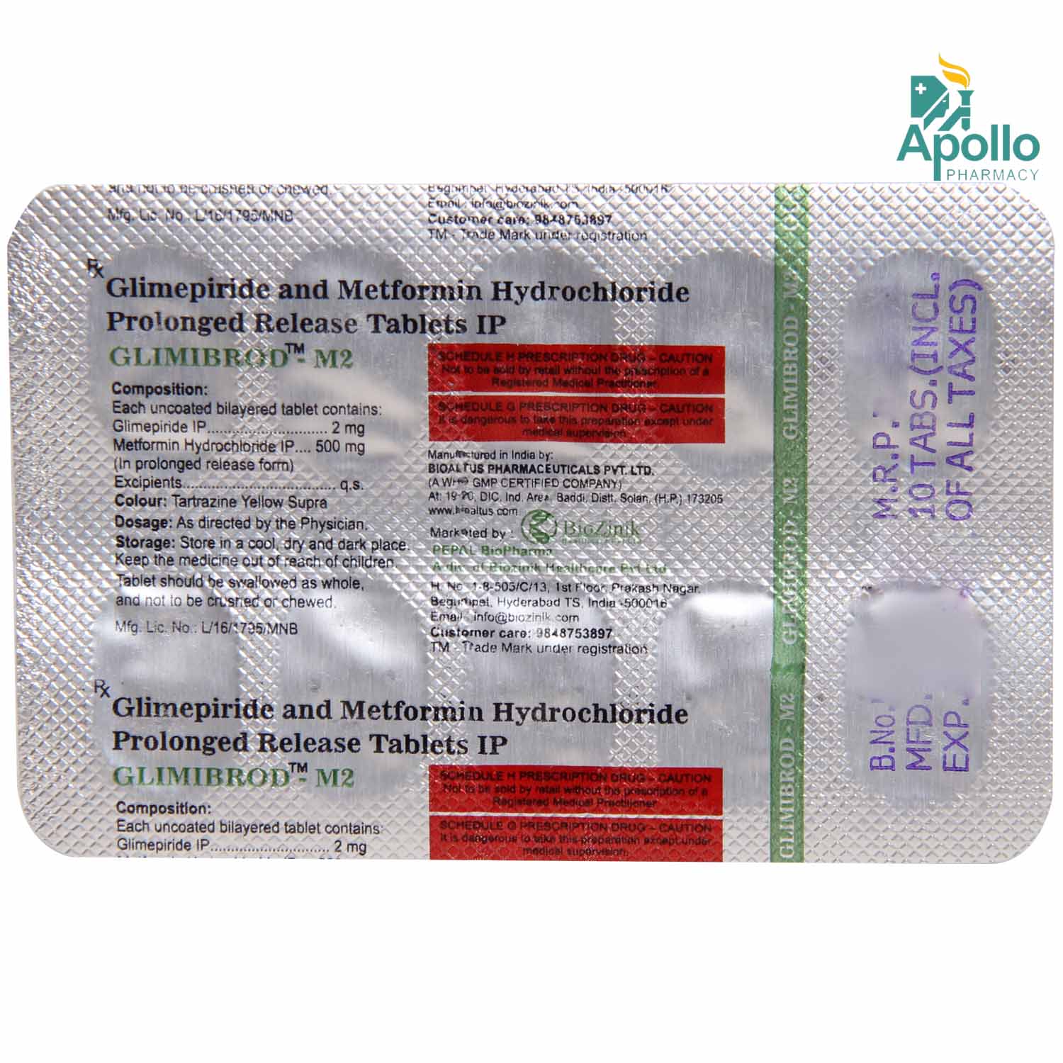 Glimibrod-M 2/500mg Tablet 10's, Pack of 10 TABLETS Glimibrod-M 2/500mg Tablet 10's, Pack of 10 TABLETS