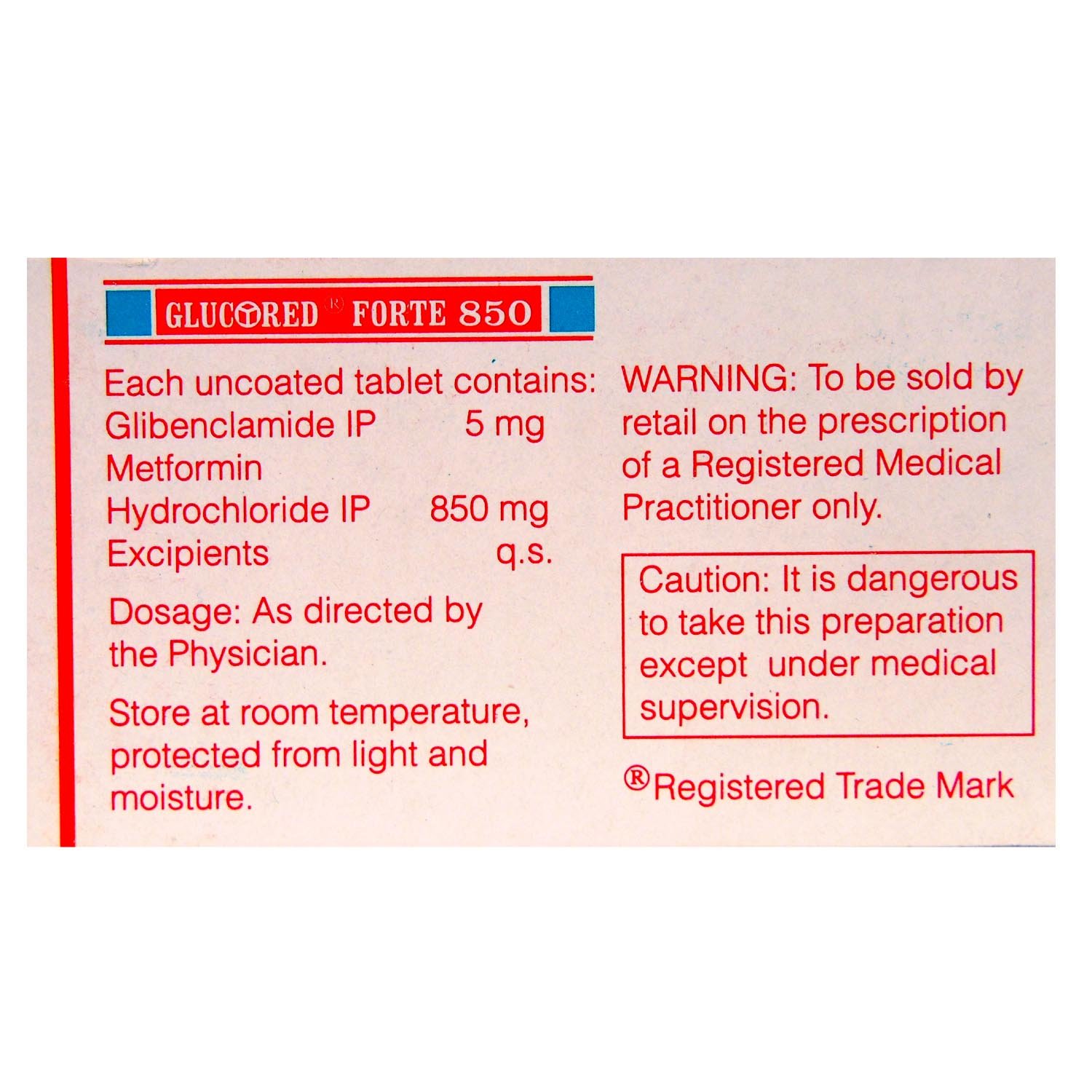 Glucored Forte 850 Tablet 10's, Pack of 10 TABLETS Glucored Forte 850 Tablet 10's, Pack of 10 TABLETS