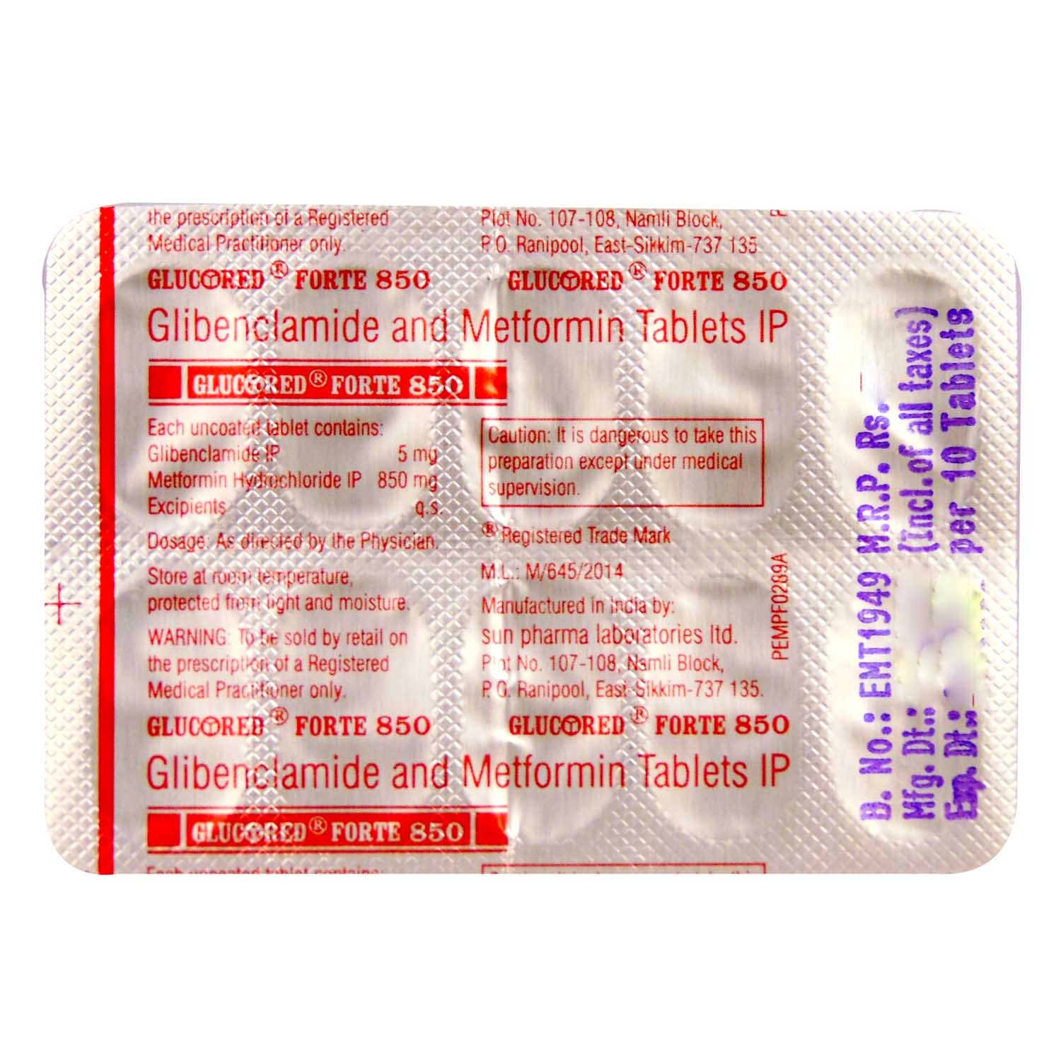 Glucored Forte 850 Tablet 10's, Pack of 10 TABLETS Glucored Forte 850 Tablet 10's, Pack of 10 TABLETS