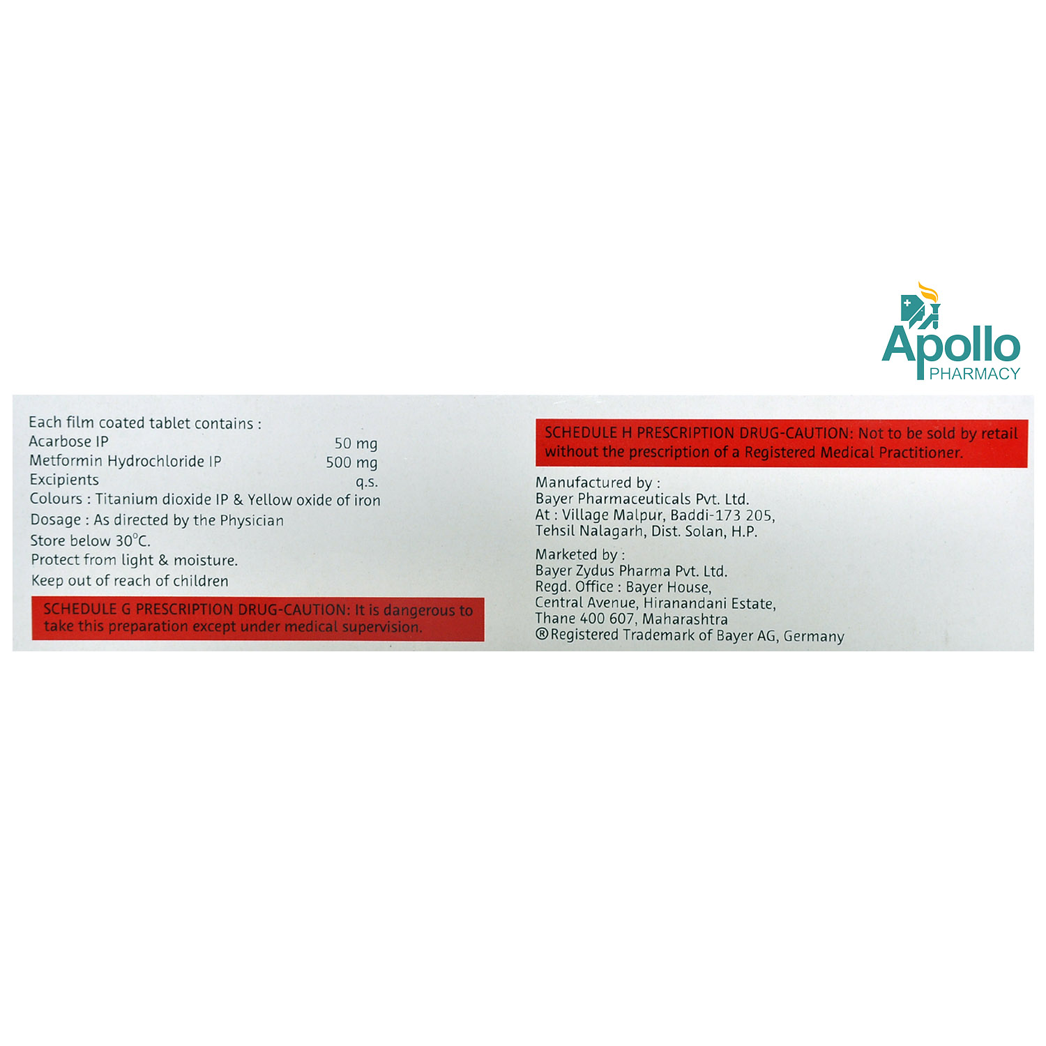 Glucobay M 50 Tablet 10's, Pack of 10 TABLETS Glucobay M 50 Tablet 10's, Pack of 10 TABLETS