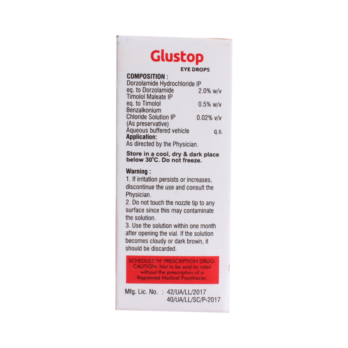 GLUSTOP EYE DROPS, Pack of 1 Drops GLUSTOP EYE DROPS, Pack of 1 Drops
