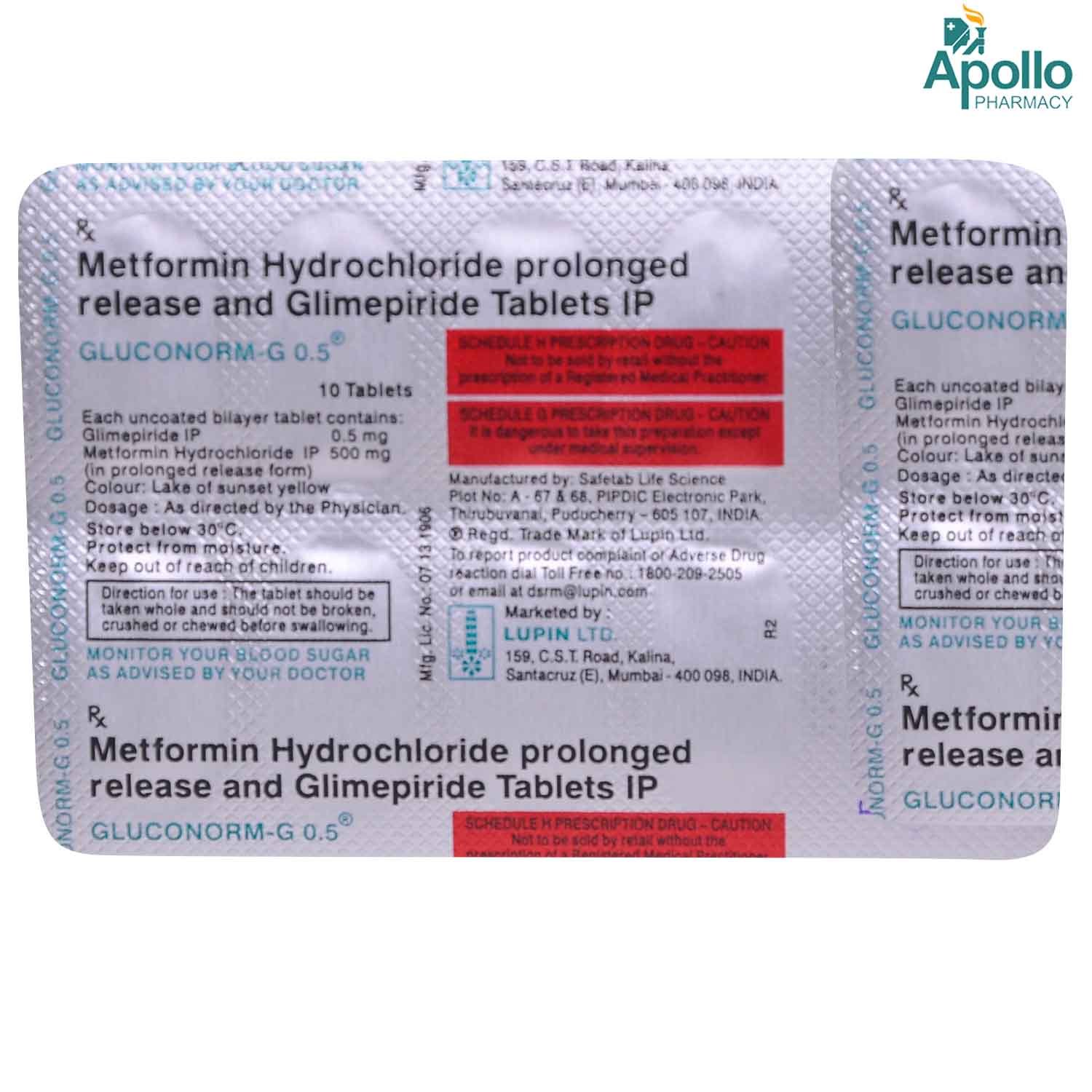 Gluconorm-G 0.5 Tablet 10's, Pack of 10 TABLETS Gluconorm-G 0.5 Tablet 10's, Pack of 10 TABLETS