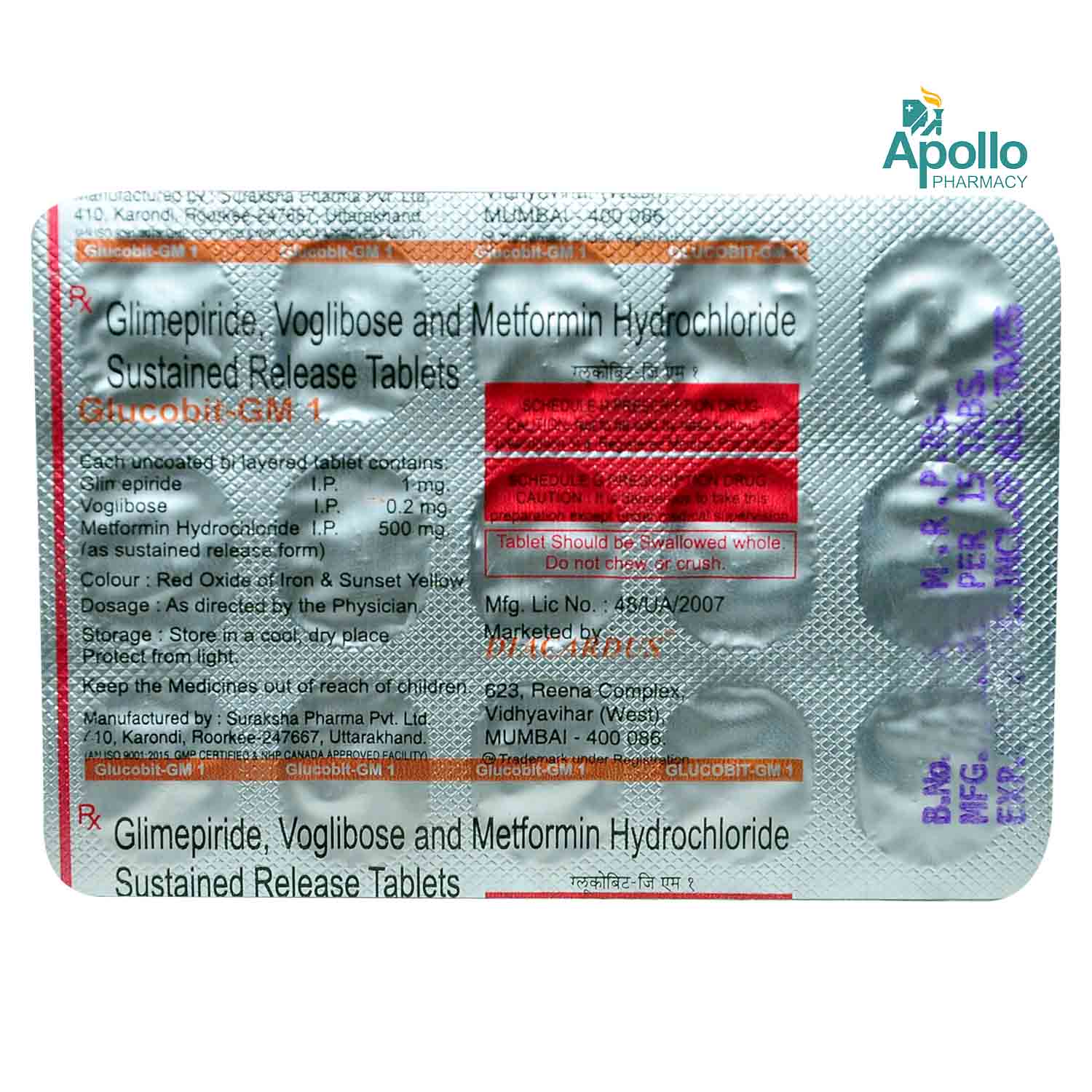 Glucobit-GM 1 mg/500 mg/0.2 mg Tablet 15's, Pack of 15 TabletS Glucobit-GM 1 mg/500 mg/0.2 mg Tablet 15's, Pack of 15 TabletS