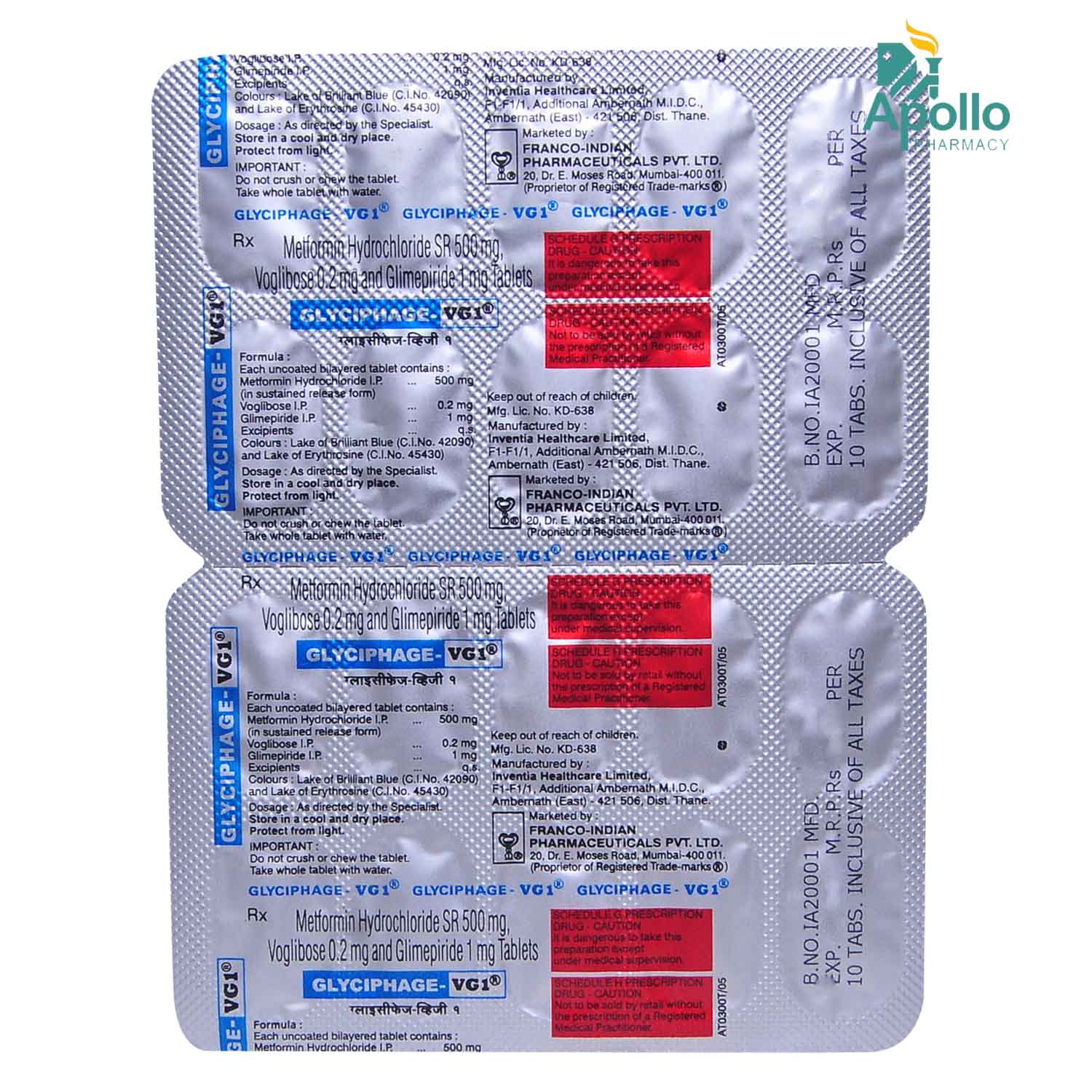 Glyciphage-VG1 Tablet 10's, Pack of 10 TABLETS Glyciphage-VG1 Tablet 10's, Pack of 10 TABLETS