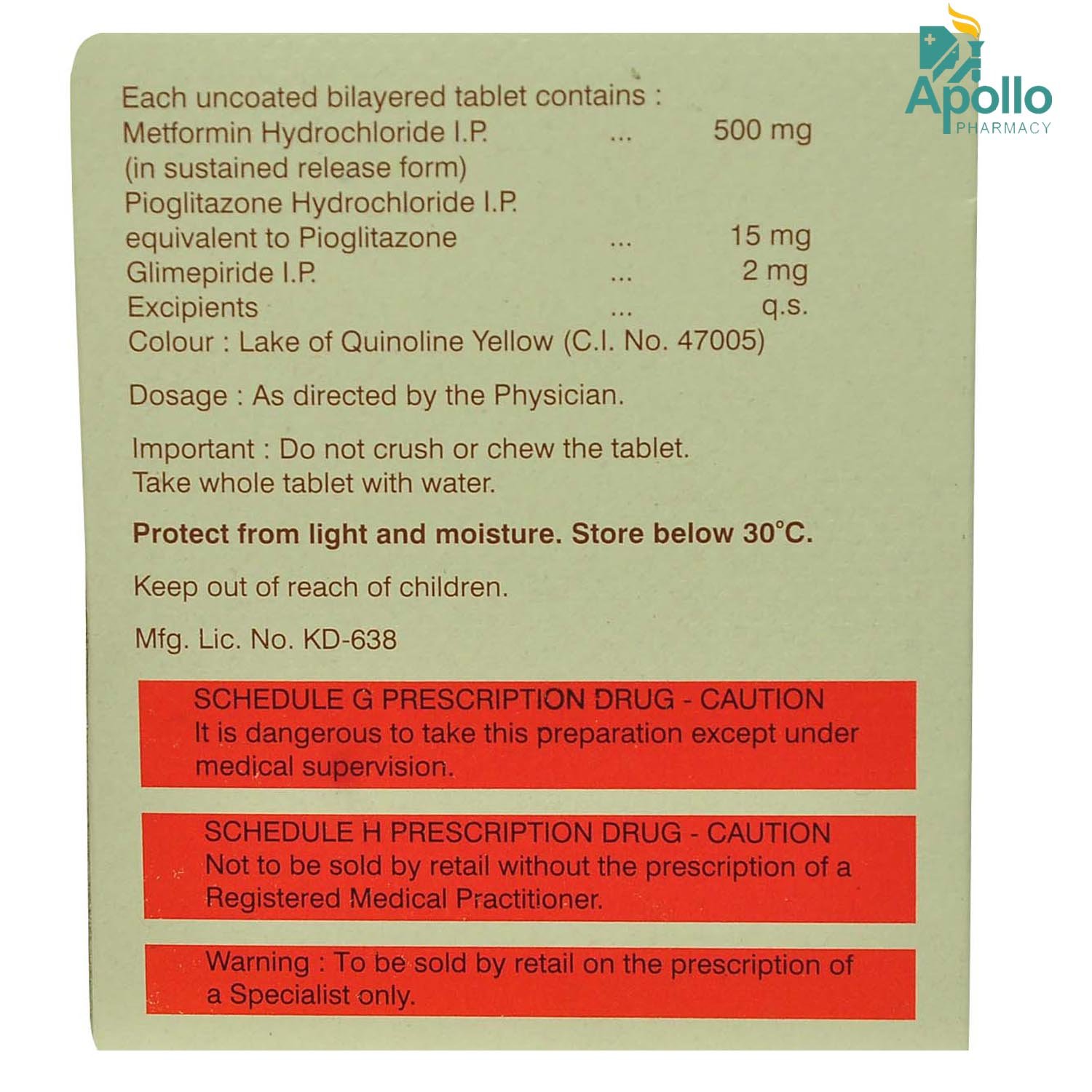 Glyciphage PG 2 Tablet 15's, Pack of 15 TABLETS Glyciphage PG 2 Tablet 15's, Pack of 15 TABLETS
