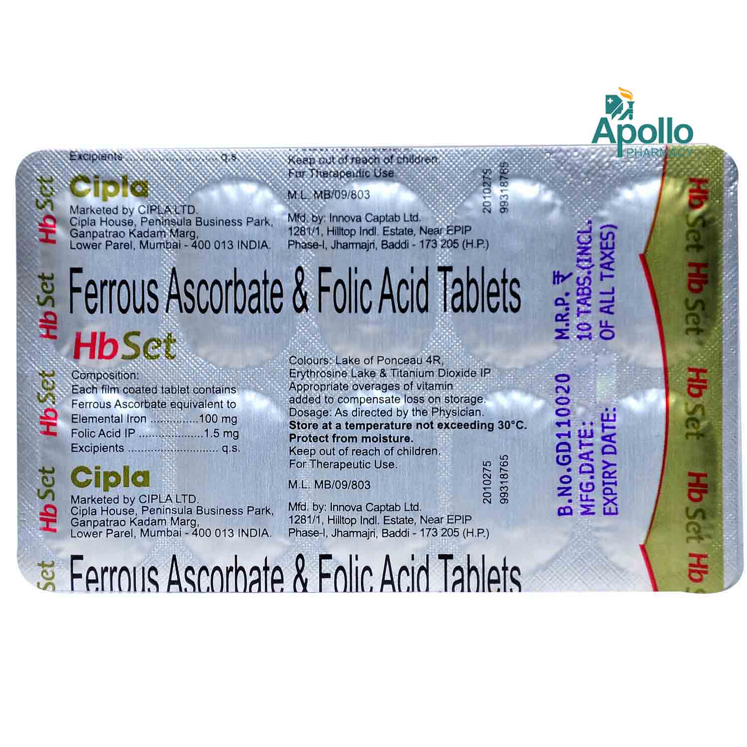 HB Set Tablet 10's, Pack of 10 TABLETS HB Set Tablet 10's, Pack of 10 TABLETS