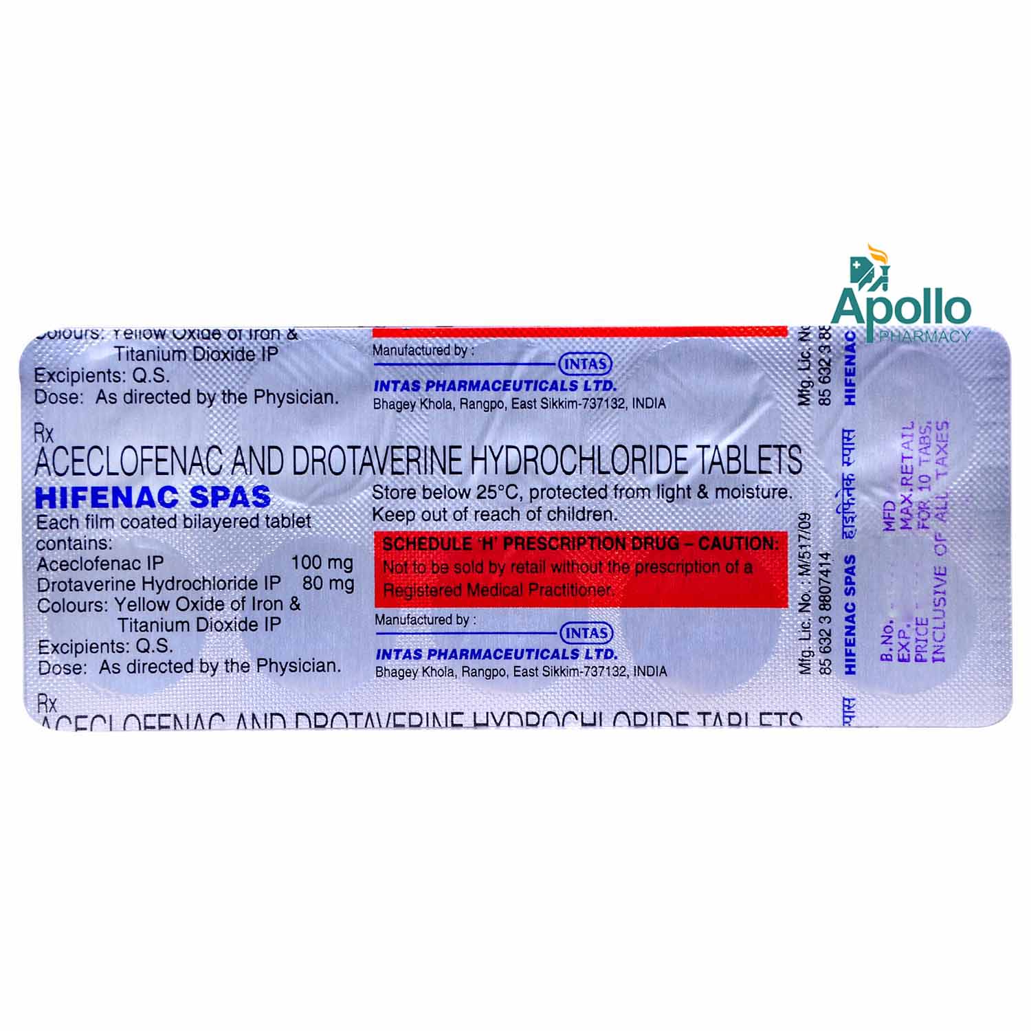 Hifenac Spas Tablet 10's, Pack of 10 TABLETS Hifenac Spas Tablet 10's, Pack of 10 TABLETS
