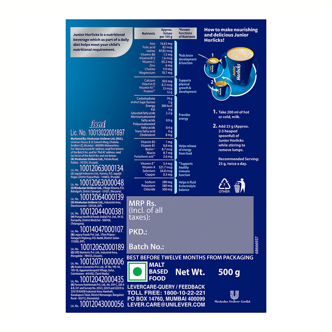 Junior Horlicks Vanilla Flavour Nutrition Powder 500 gm Refill Pack | Improve Immunity | Support Healthy Weight Gain | Promote Brain Development, Pack of 1 Junior Horlicks Vanilla Flavour Nutrition Powder 500 gm Refill Pack | Improve Immunity | Support Healthy Weight Gain | Promote Brain Development, Pack of 1