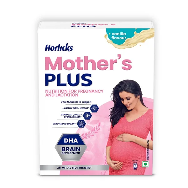 Horlicks Mother's Plus Vanilla Flavour Nutrition Powder, 400 gm Refill Pack | 25 Vital Nutrients | Support Healthy Birth Weight | Improves Lactation, Pack of 1