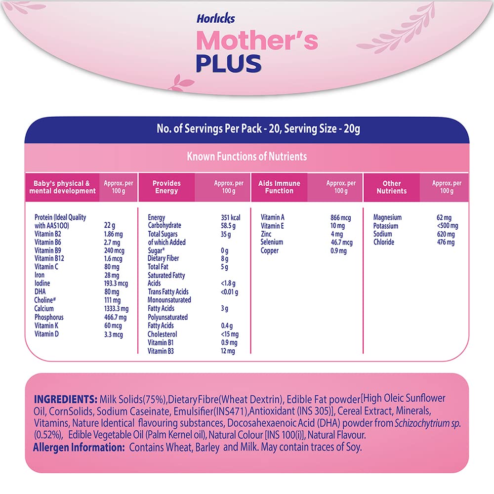 Horlicks Mother's Plus Kesar Flavour Nutrition Powder 400 gm Refill Pack | 25 Vital Nutrients | Support Healthy Birth Weight | Improves Lactation, Pack of 1 Horlicks Mother's Plus Kesar Flavour Nutrition Powder 400 gm Refill Pack | 25 Vital Nutrients | Support Healthy Birth Weight | Improves Lactation, Pack of 1