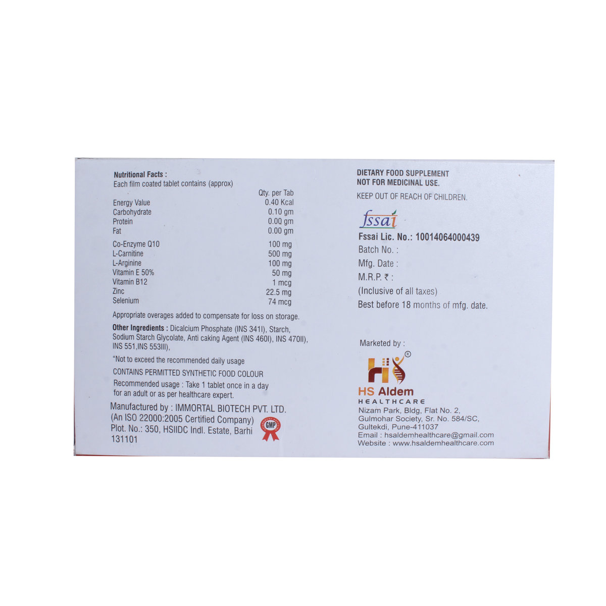 HSGold Q-10 Tablet 10's, Pack of 10 TABLETS HSGold Q-10 Tablet 10's, Pack of 10 TABLETS