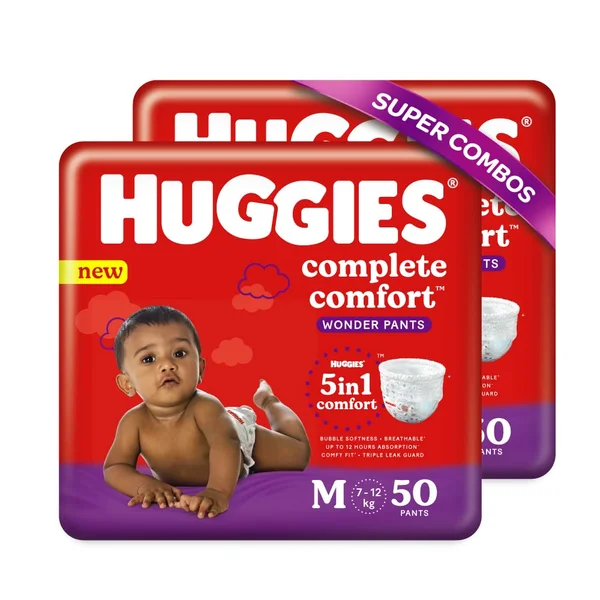 Huggies Complete Comfort Wonder Baby Diaper Pants Medium, 100 Count (2x50), Pack of 1