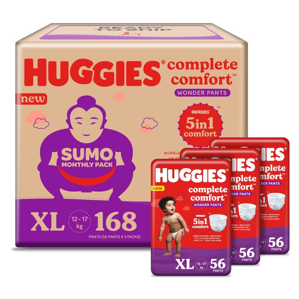 Huggies Complete Comfort Wonder Baby Diaper Pants XL, 168 Count (3x56), Pack of 1 Huggies Complete Comfort Wonder Baby Diaper Pants XL, 168 Count (3x56), Pack of 1