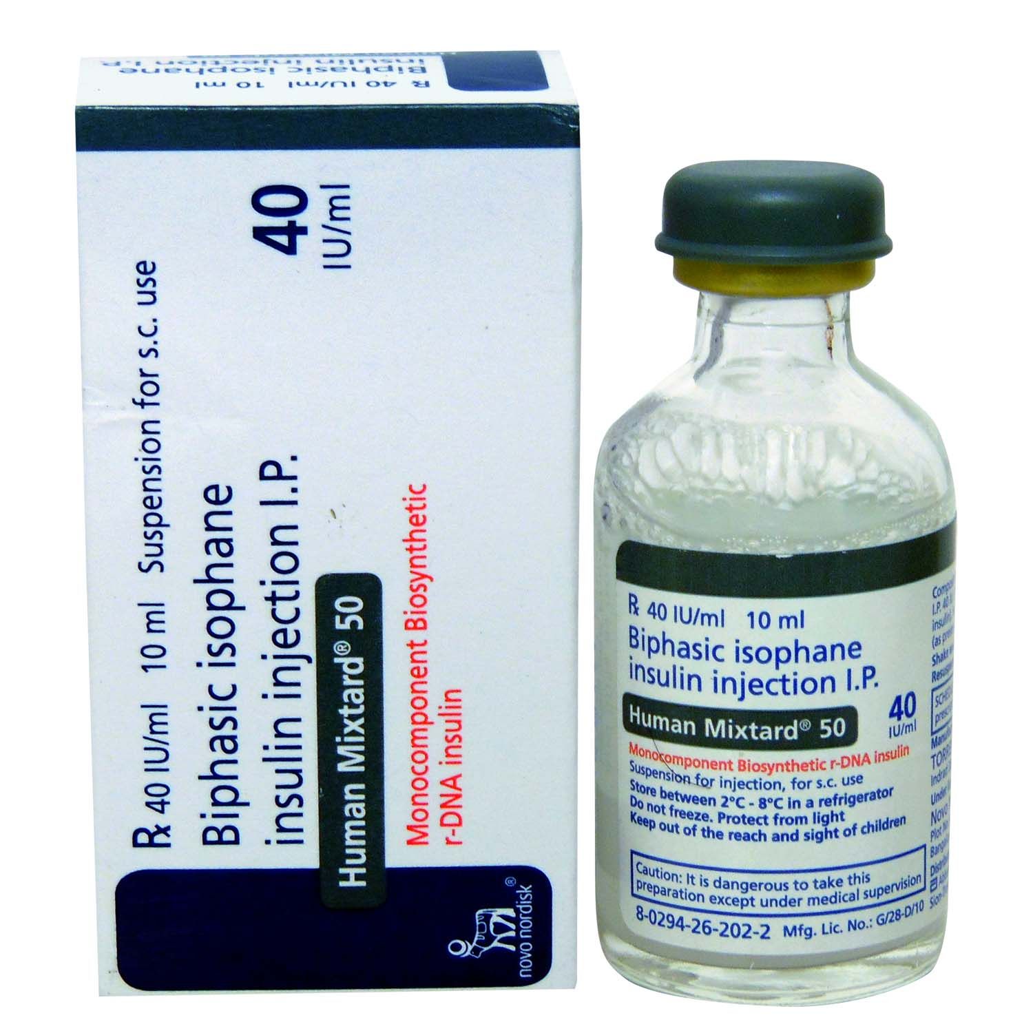 Buy Human Mixtard 50 40IU/ml Injection 10 ml Online