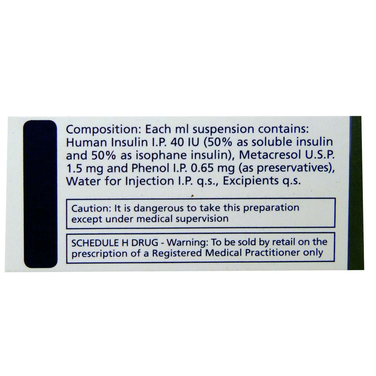 Human Mixtard 50 40IU/ml Injection 10 ml, Pack of 1 INJECTION Human Mixtard 50 40IU/ml Injection 10 ml, Pack of 1 INJECTION