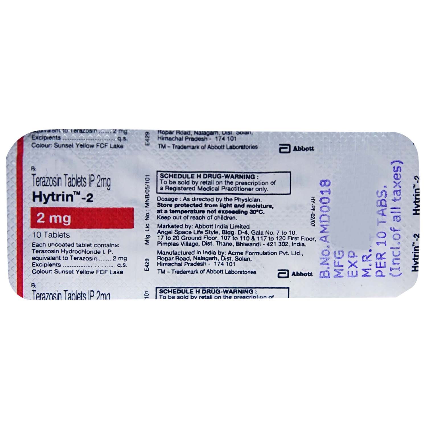 Hytrin 2 Tablet 10's, Pack of 10 TABLETS Hytrin 2 Tablet 10's, Pack of 10 TABLETS