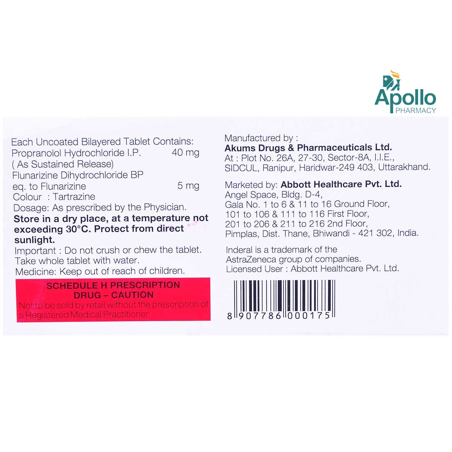 Inderal F 5 Tablet 10's, Pack of 10 Inderal F 5 Tablet 10's, Pack of 10