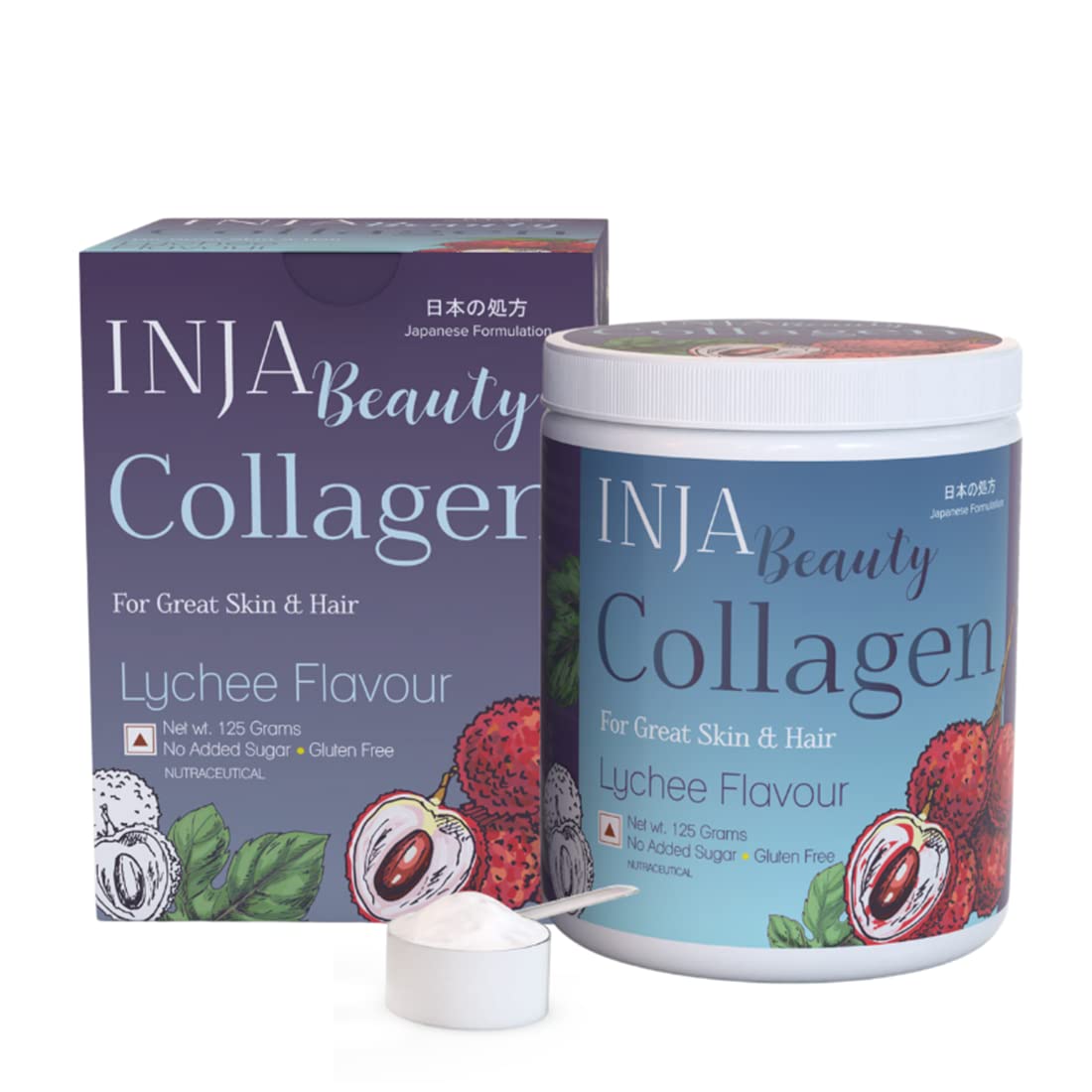 INJA Beauty Collagen Lychee Flavour Powder for Great Skin & Hair, 125 gm, Pack of 1 INJA Beauty Collagen Lychee Flavour Powder for Great Skin & Hair, 125 gm, Pack of 1