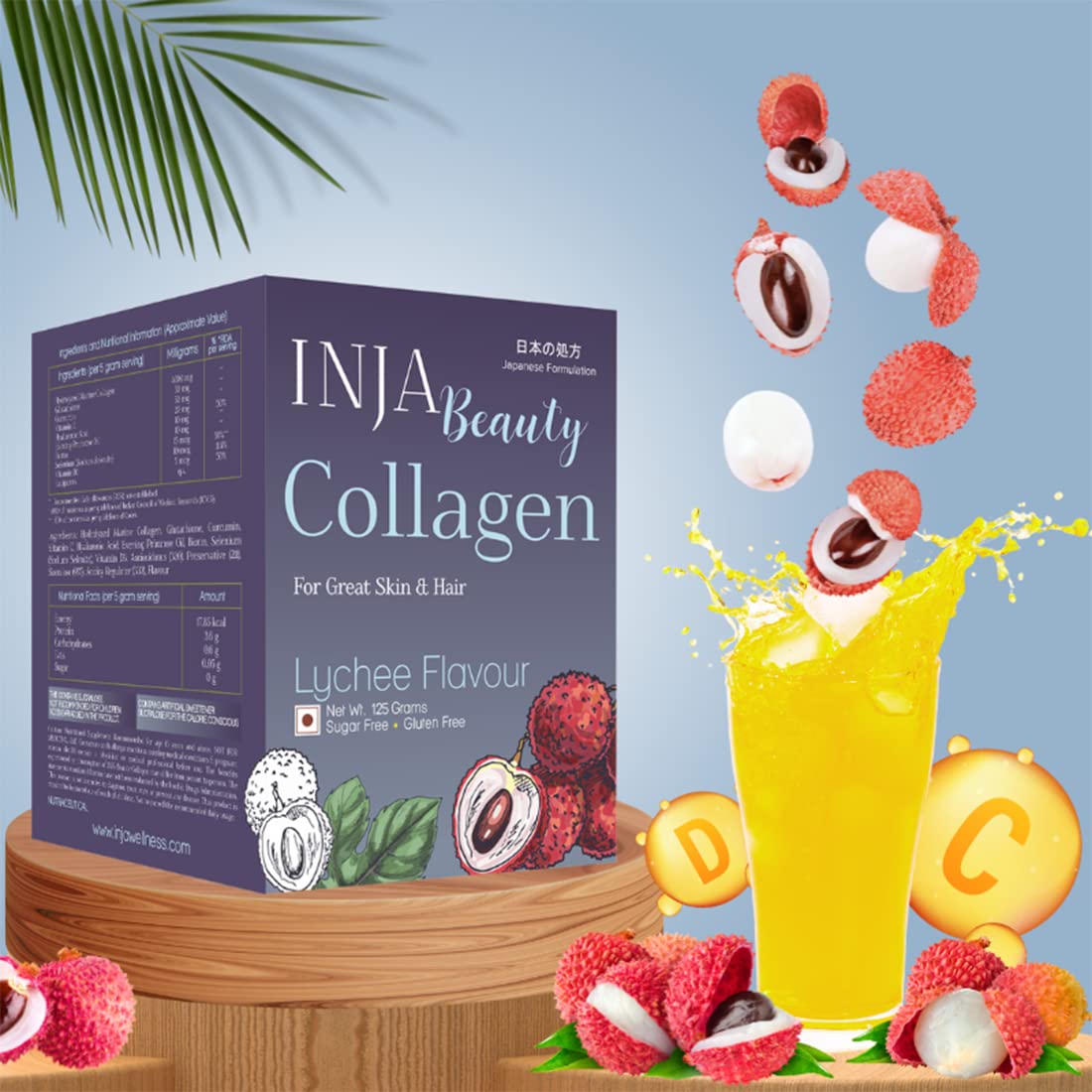 INJA Beauty Collagen Lychee Flavour Powder for Great Skin & Hair, 125 gm, Pack of 1 INJA Beauty Collagen Lychee Flavour Powder for Great Skin & Hair, 125 gm, Pack of 1