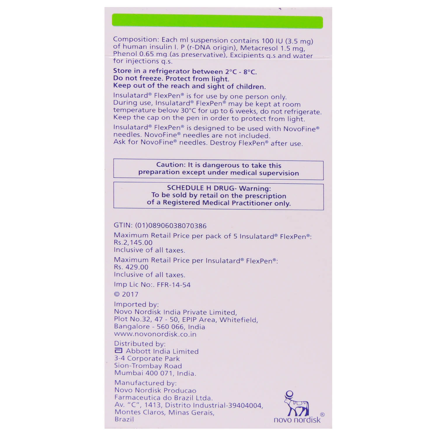 Insulatard 100IU Flexipen 3 ml, Pack of 1 INJECTION Insulatard 100IU Flexipen 3 ml, Pack of 1 INJECTION