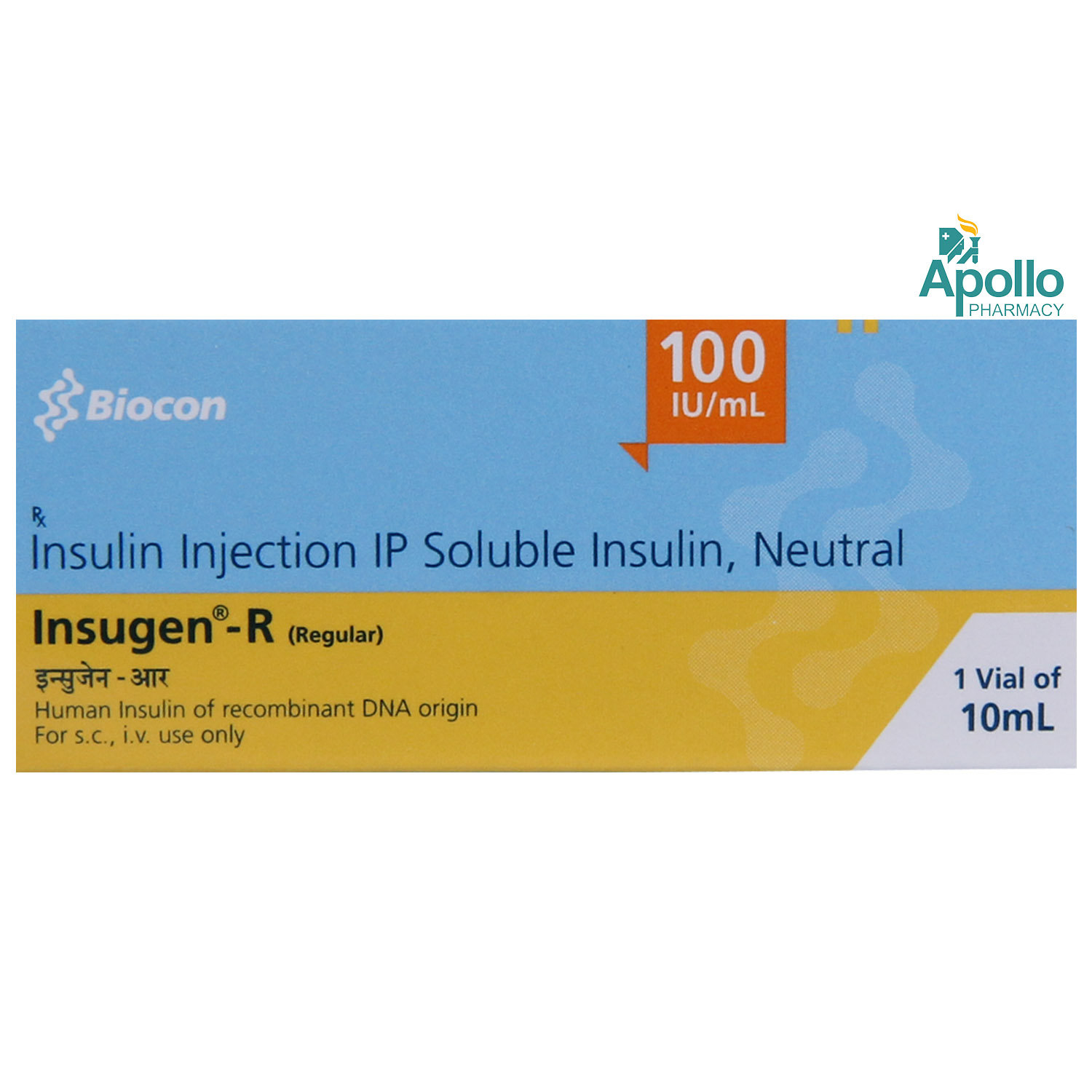 Insugen R 100IU/ml Solution for Injection 10 ml, Pack of 1 INJECTION Insugen R 100IU/ml Solution for Injection 10 ml, Pack of 1 INJECTION