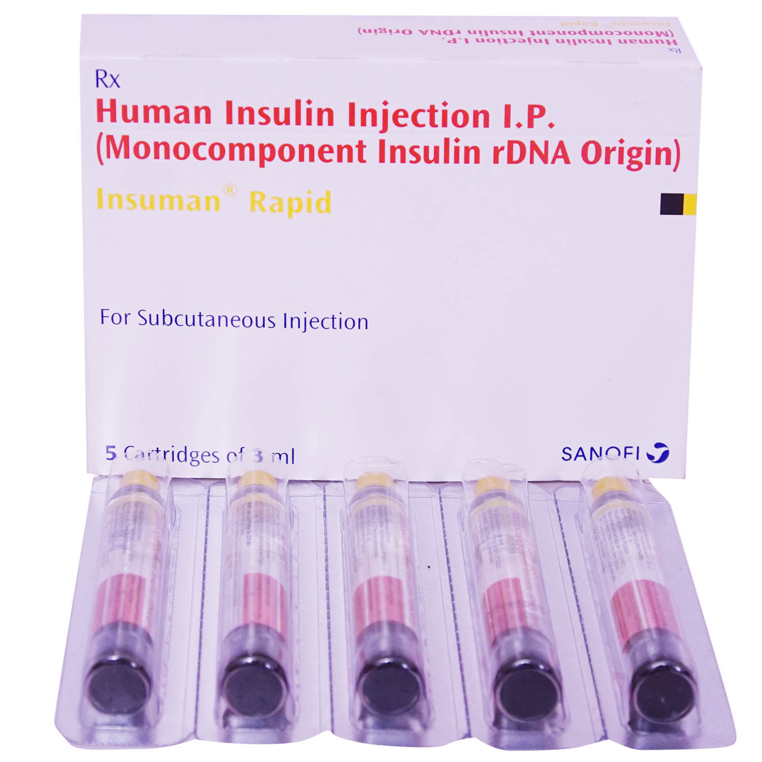 Buy Insuman Rapid 100Iu Injection 5 x 3  ml  Online